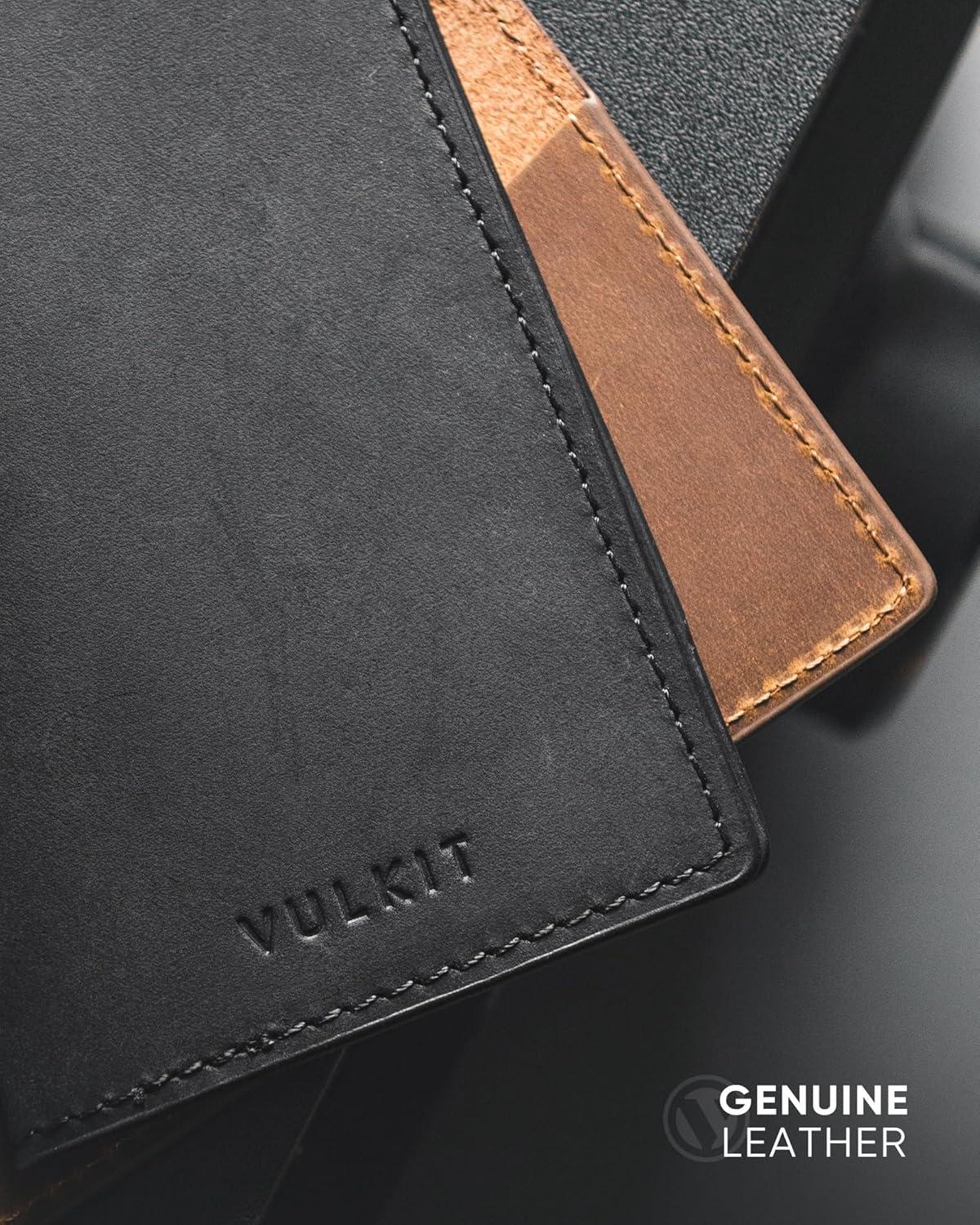 image:imageVULKIT Leather Business Card Holder 2 Sided Slim Business Name Card Organizer for Men or Women Nappa NavyGenuine Black