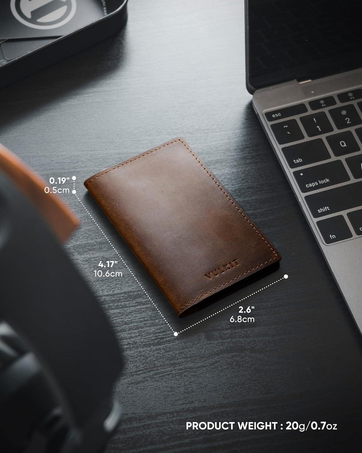 image:imageVULKIT Leather Business Card Holder 2 Sided Slim Business Name Card Organizer for Men or Women Nappa NavyGenuine Dark Brown