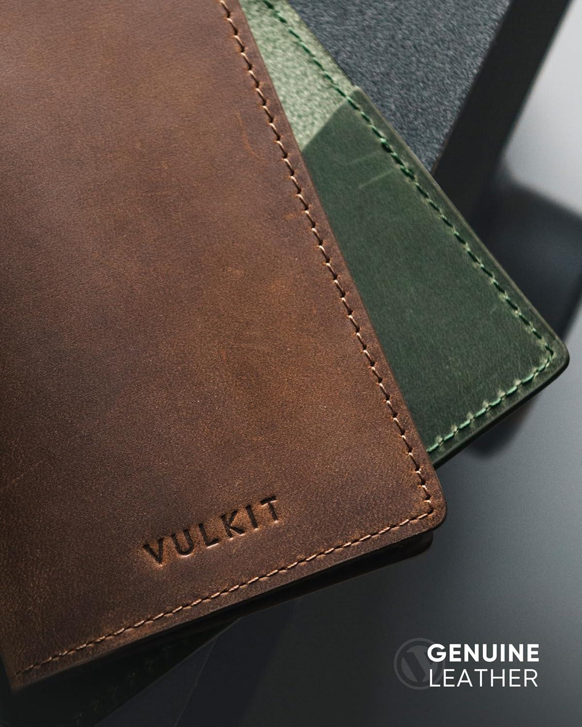 image:imageVULKIT Leather Business Card Holder 2 Sided Slim Business Name Card Organizer for Men or Women Nappa NavyGenuine Dark Brown