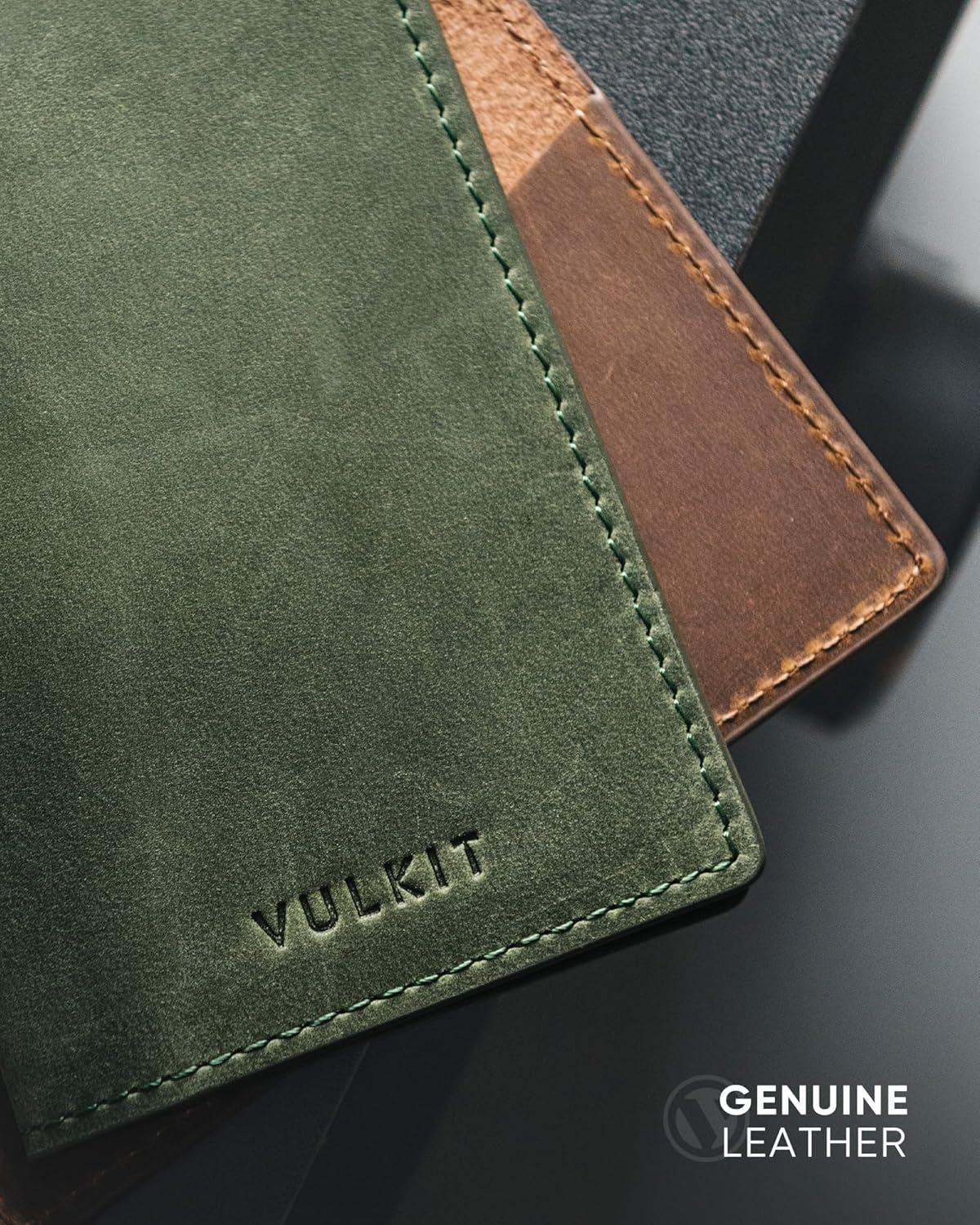 image:imageVULKIT Leather Business Card Holder 2 Sided Slim Business Name Card Organizer for Men or Women Nappa NavyGenuine Green