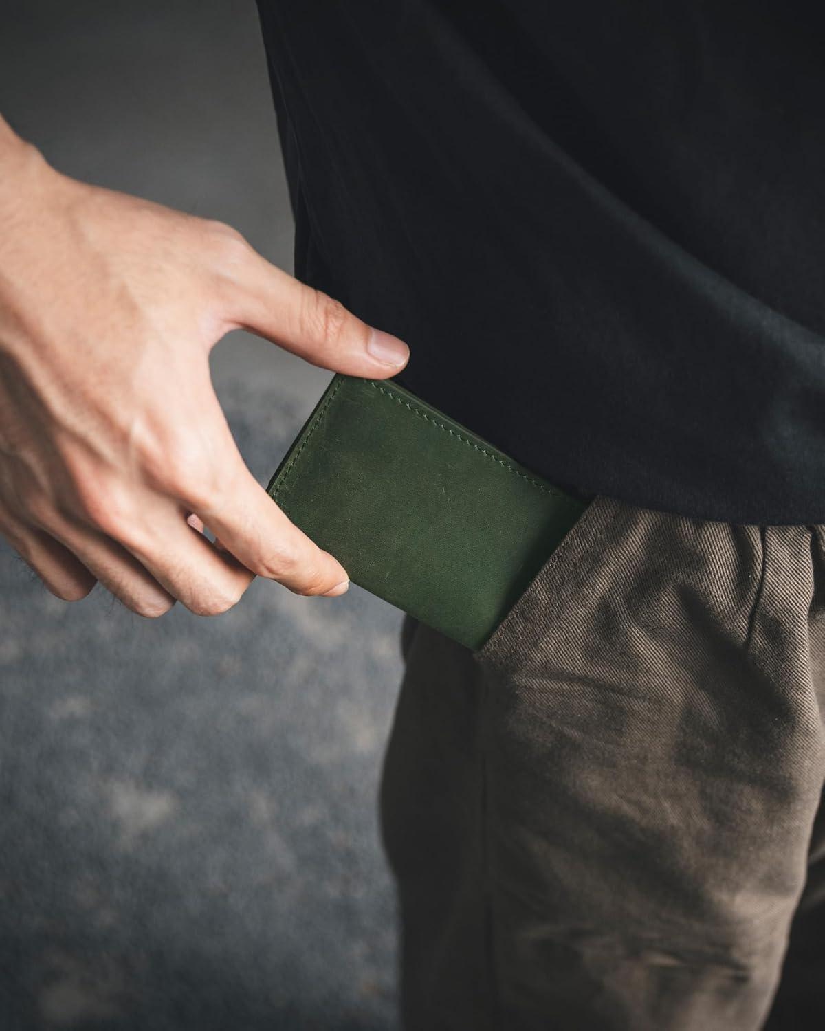 image:imageVULKIT Leather Business Card Holder 2 Sided Slim Business Name Card Organizer for Men or Women Nappa NavyGenuine Green