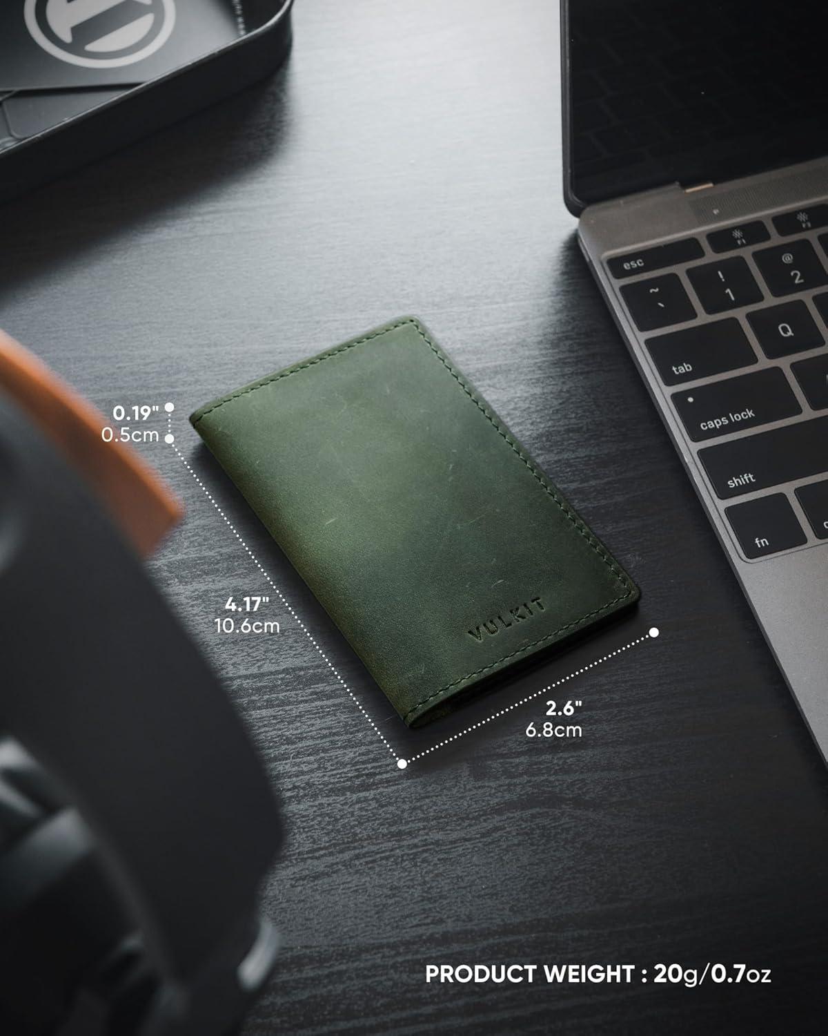 image:imageVULKIT Leather Business Card Holder 2 Sided Slim Business Name Card Organizer for Men or Women Nappa NavyGenuine Green