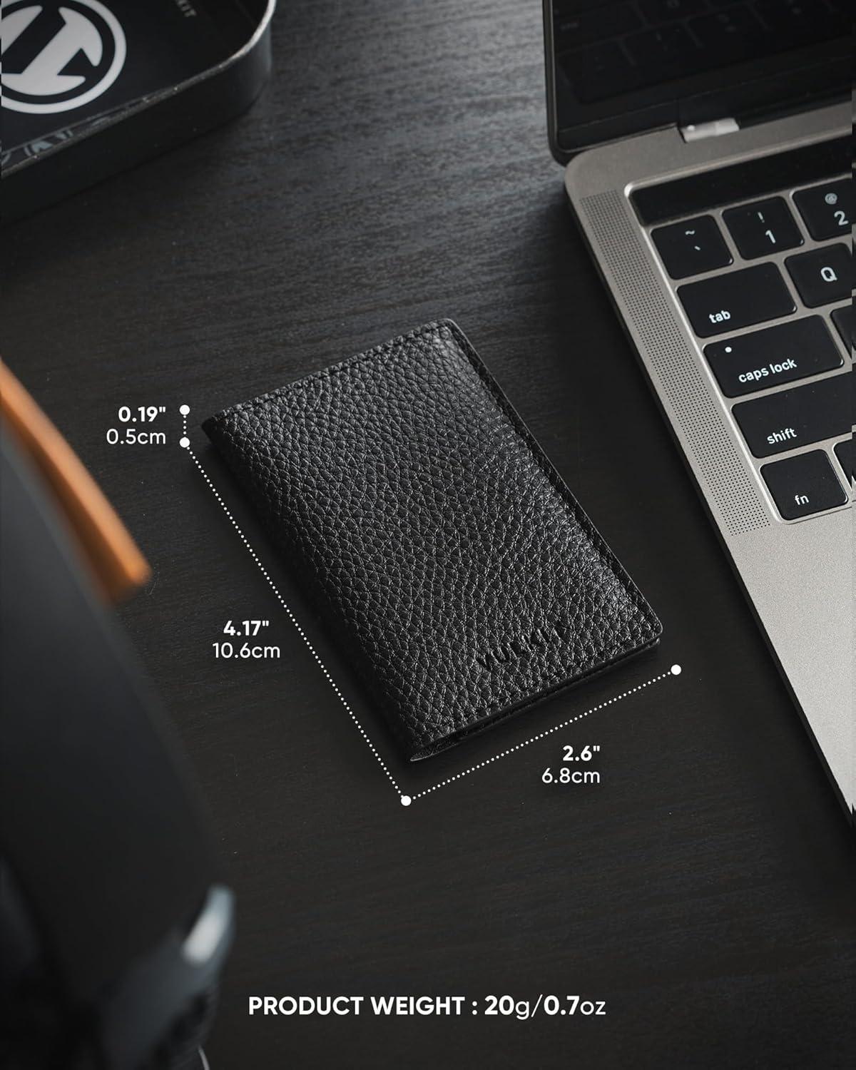 image:imageVULKIT Leather Business Card Holder 2 Sided Slim Business Name Card Organizer for Men or Women Nappa NavyLitchi Black