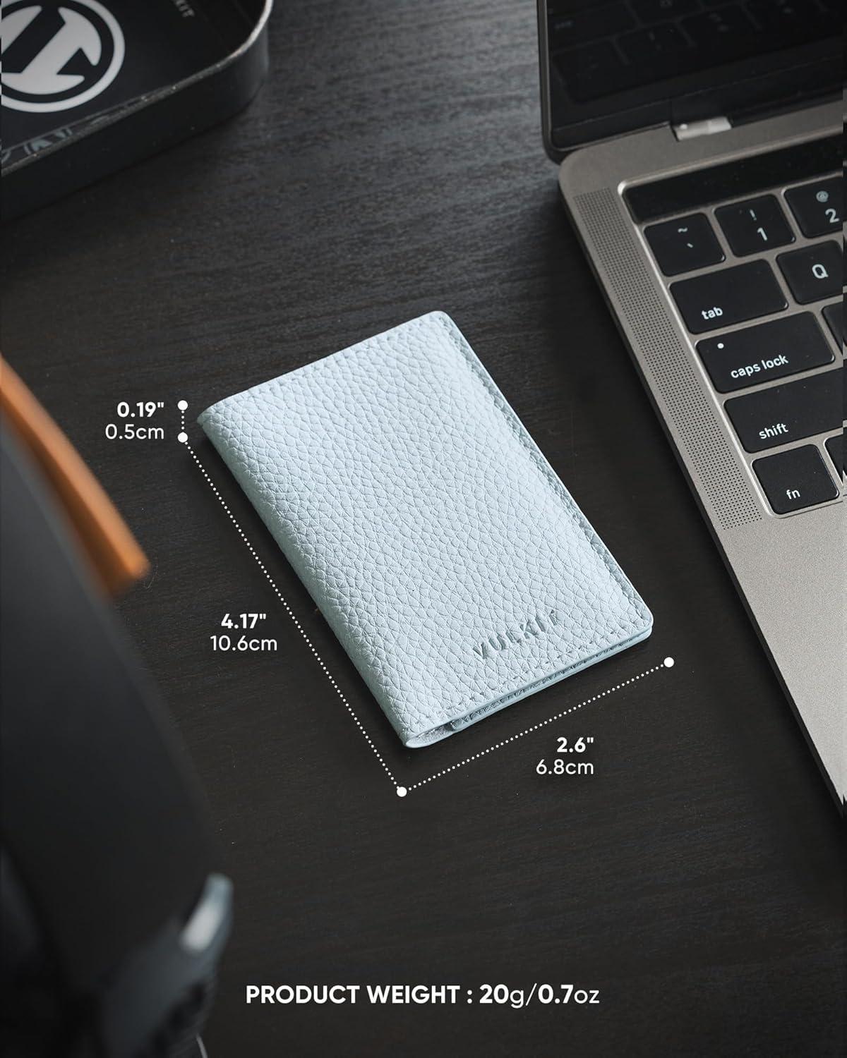 image:imageVULKIT Leather Business Card Holder 2 Sided Slim Business Name Card Organizer for Men or Women Nappa NavyLitchi Blue