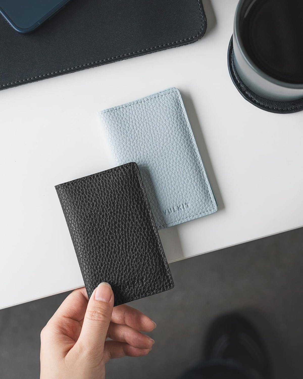 image:imageVULKIT Leather Business Card Holder 2 Sided Slim Business Name Card Organizer for Men or Women Nappa NavyLitchi Blue