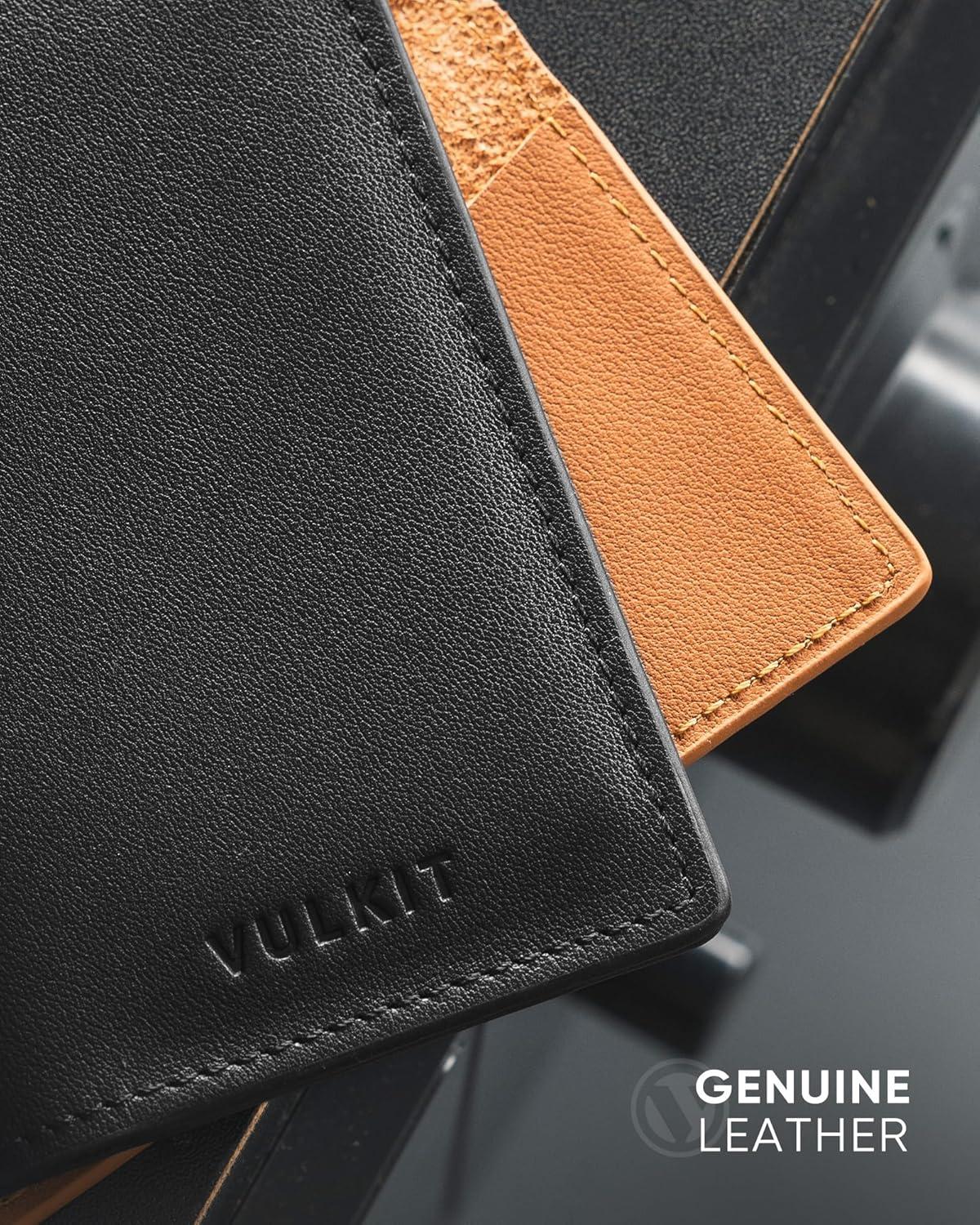image:imageVULKIT Leather Business Card Holder 2 Sided Slim Business Name Card Organizer for Men or Women Nappa NavyNappa Black