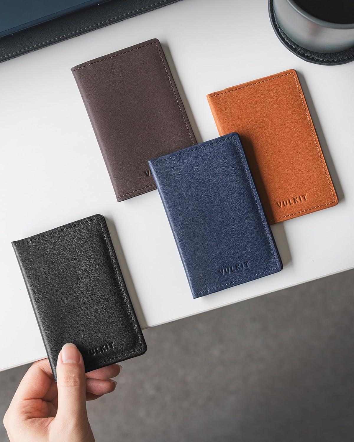 image:imageVULKIT Leather Business Card Holder 2 Sided Slim Business Name Card Organizer for Men or Women Nappa NavyNappa Black