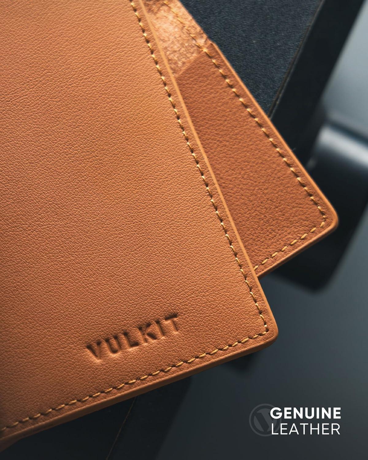 image:imageVULKIT Leather Business Card Holder 2 Sided Slim Business Name Card Organizer for Men or Women Nappa NavyNappa Brown