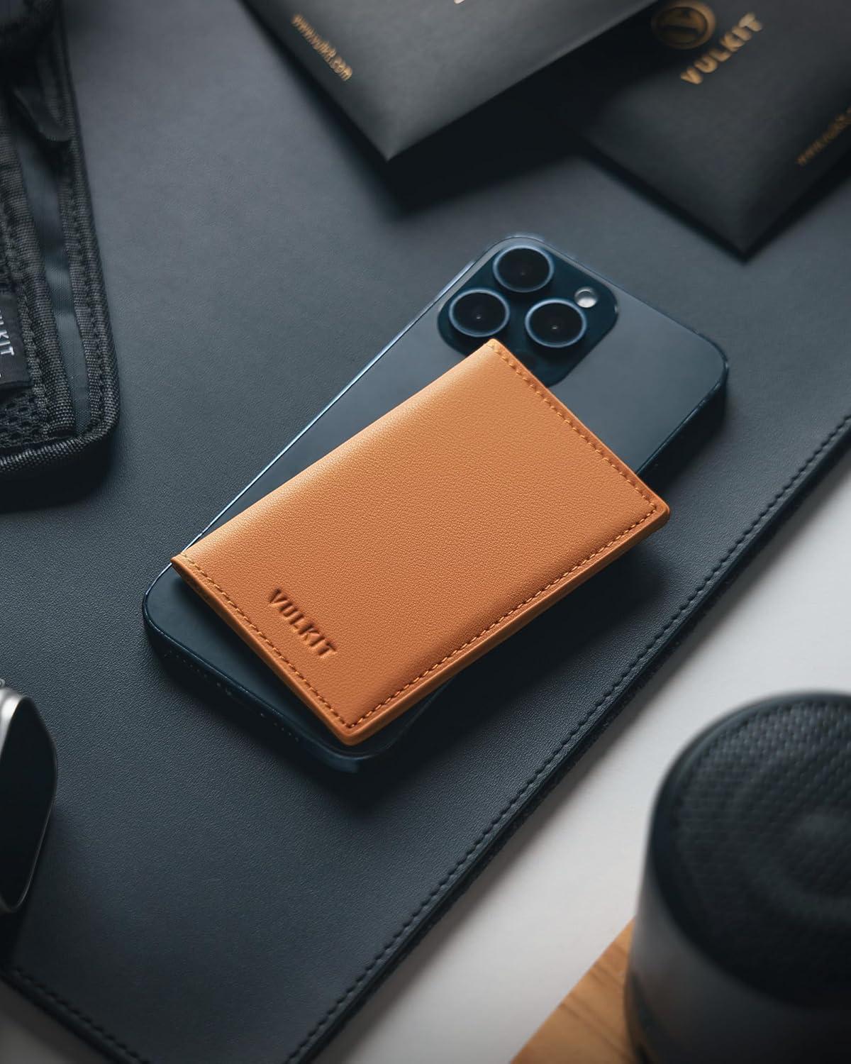 image:imageVULKIT Leather Business Card Holder 2 Sided Slim Business Name Card Organizer for Men or Women Nappa NavyNappa Brown