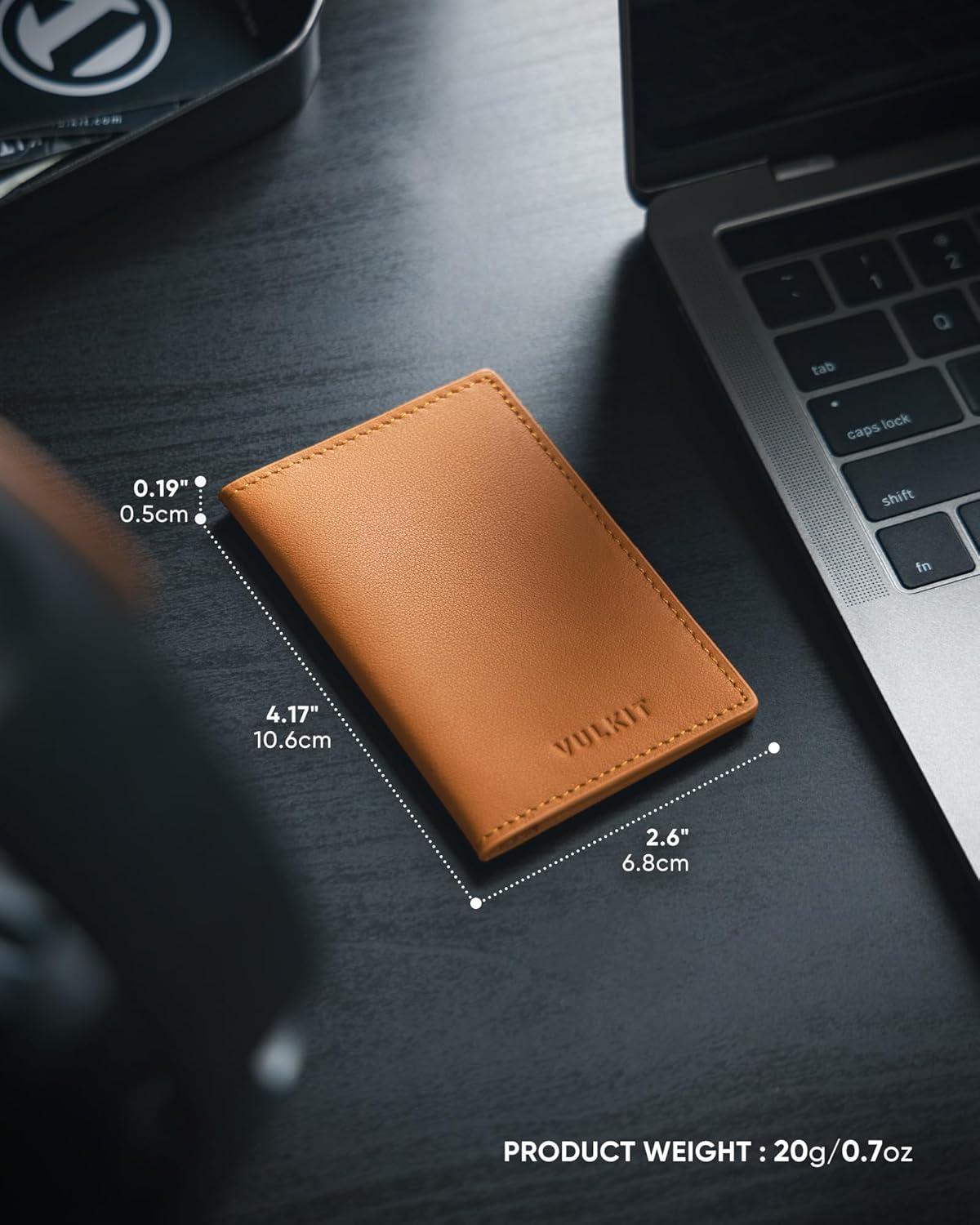 image:imageVULKIT Leather Business Card Holder 2 Sided Slim Business Name Card Organizer for Men or Women Nappa NavyNappa Brown