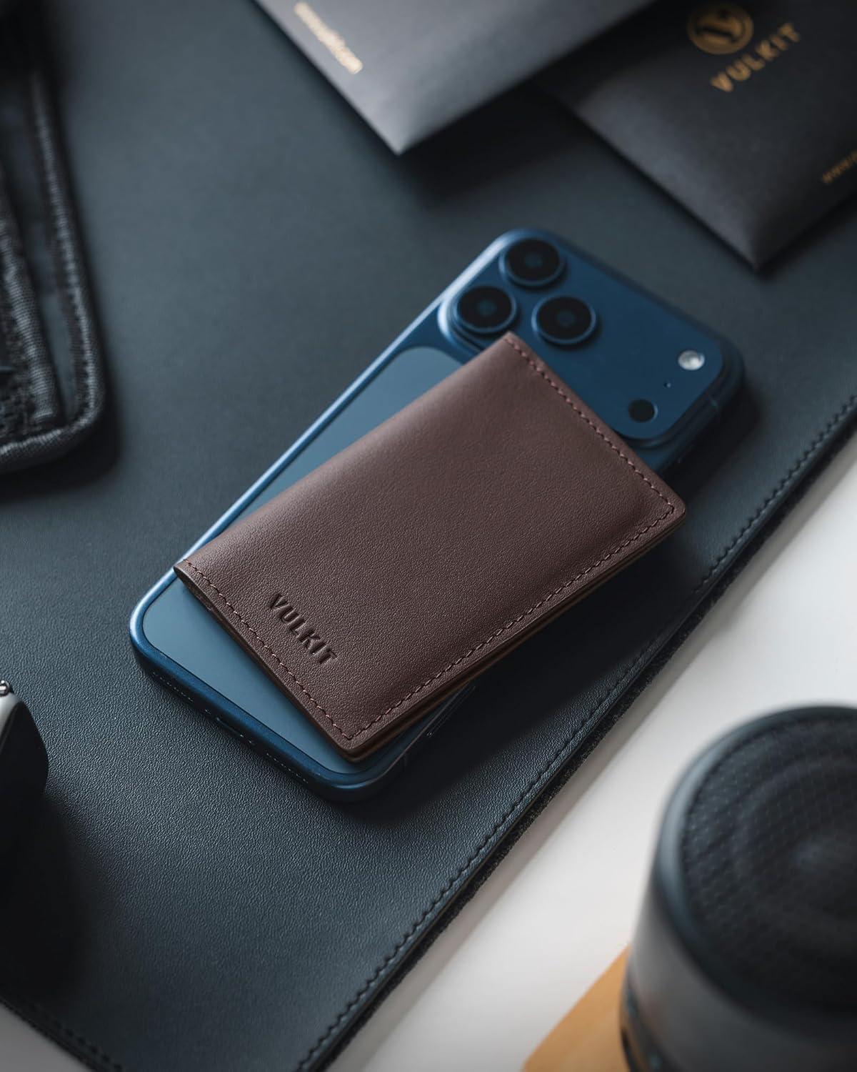 image:imageVULKIT Leather Business Card Holder 2 Sided Slim Business Name Card Organizer for Men or Women Nappa NavyNappa Espresso