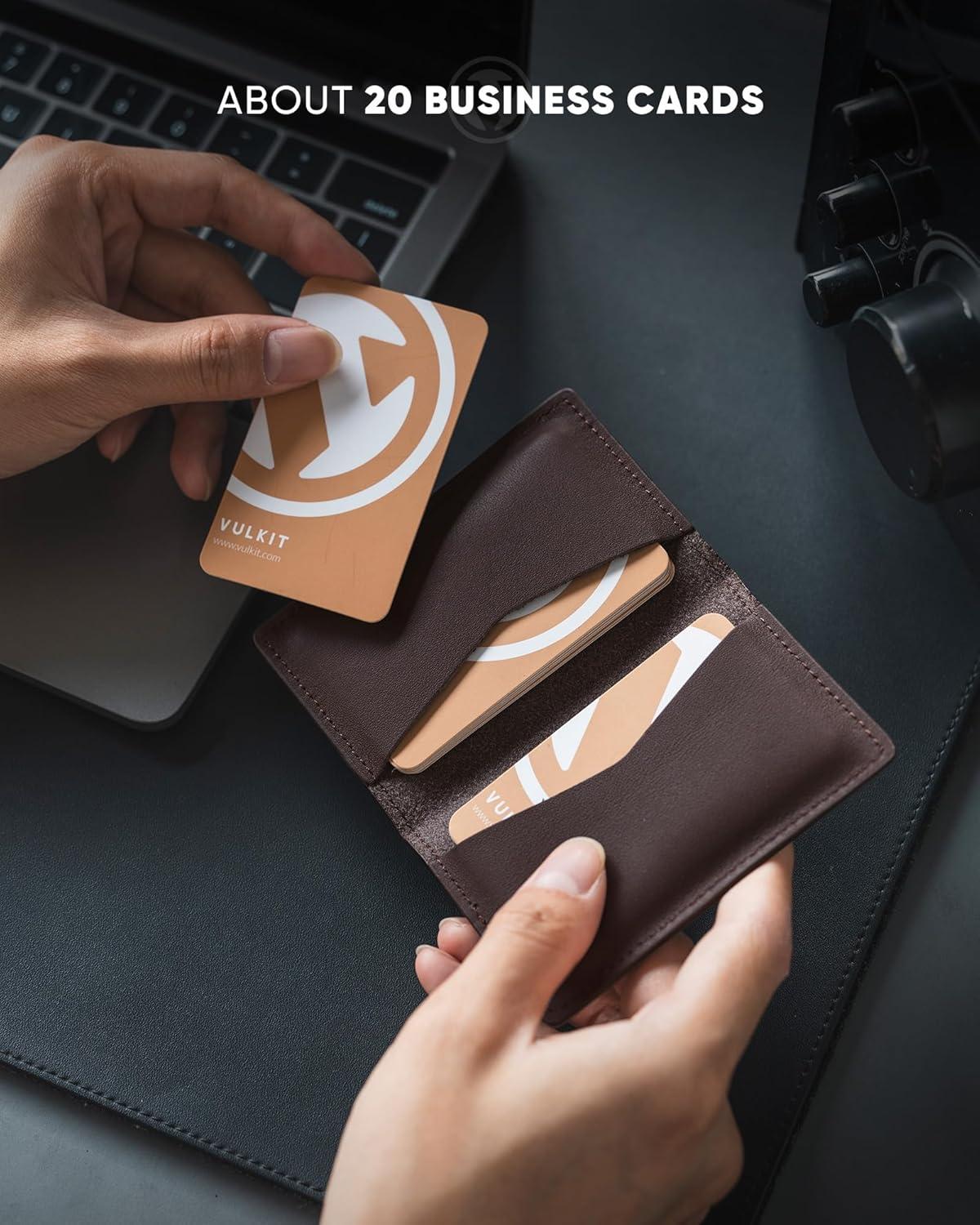 image:imageVULKIT Leather Business Card Holder 2 Sided Slim Business Name Card Organizer for Men or Women Nappa NavyNappa Espresso