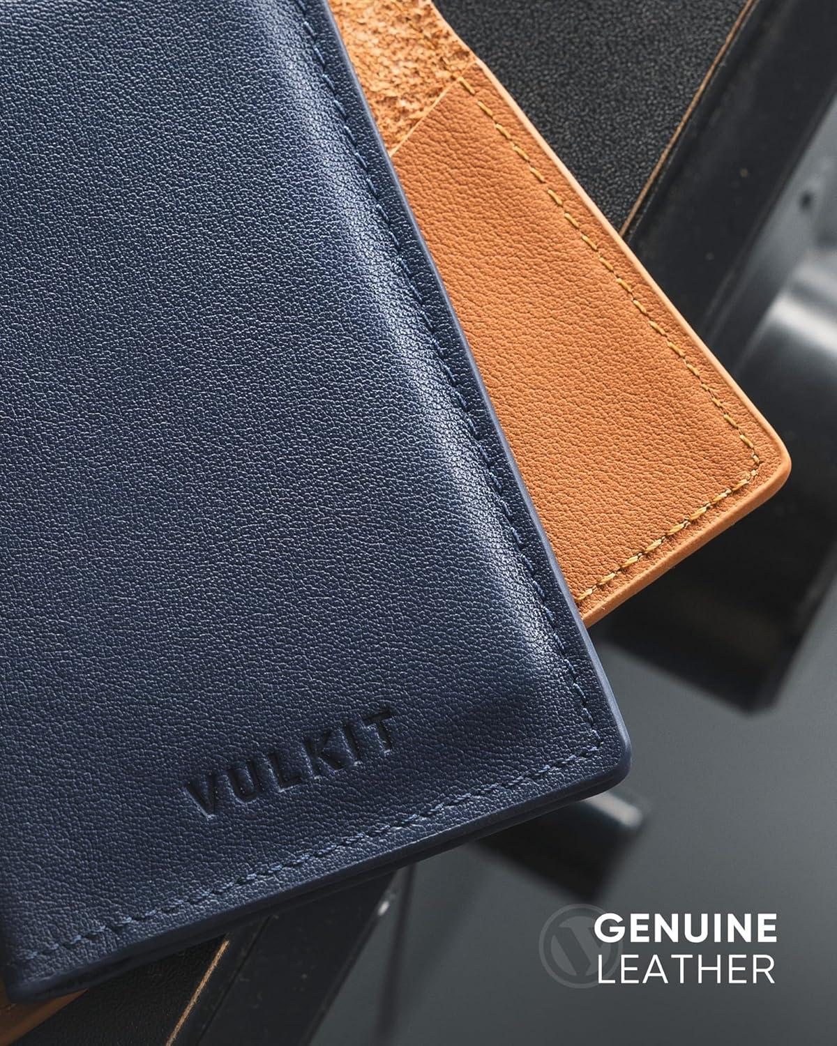 image:imageVULKIT Leather Business Card Holder 2 Sided Slim Business Name Card Organizer for Men or Women Nappa NavyNappa Navy