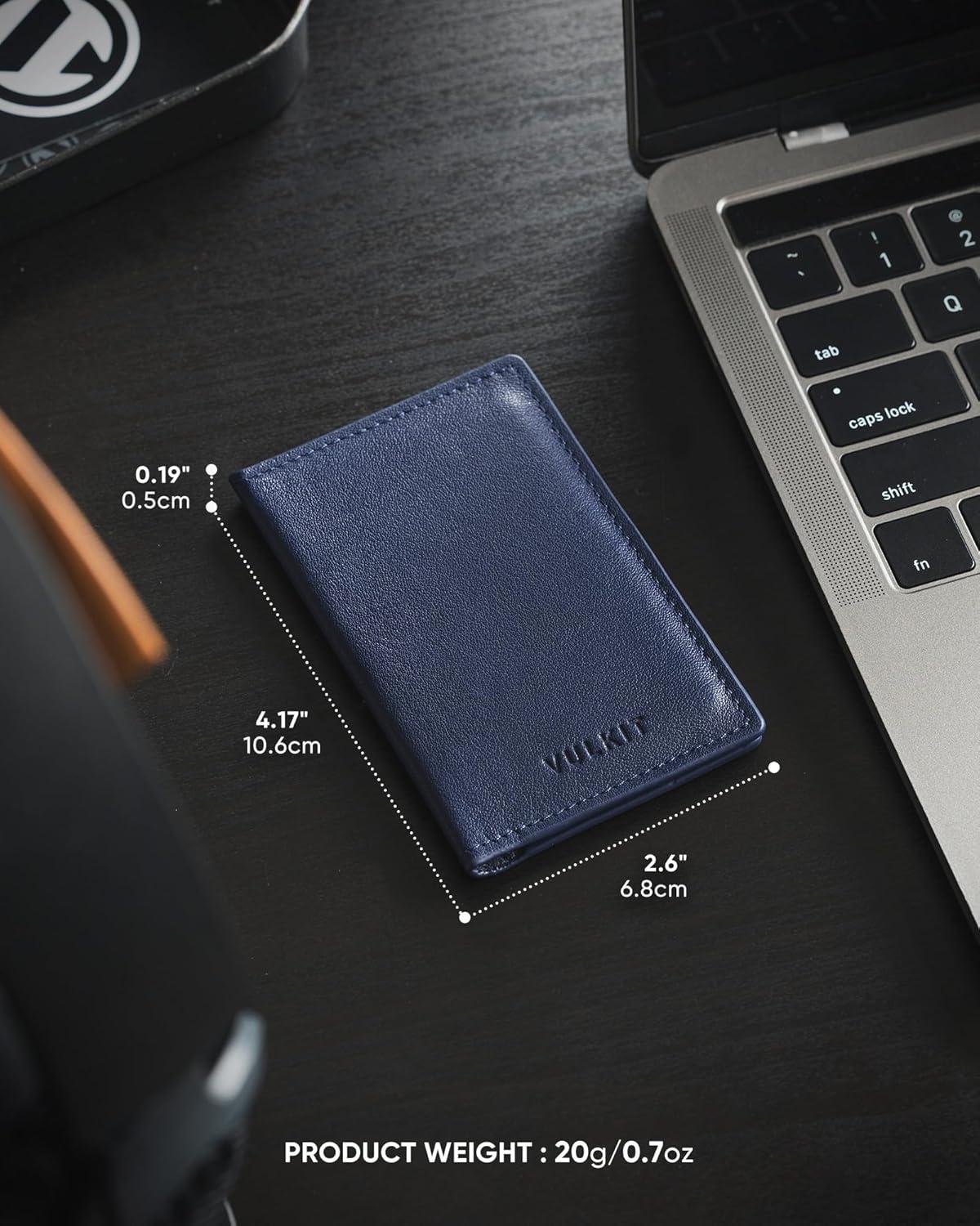 image:imageVULKIT Leather Business Card Holder 2 Sided Slim Business Name Card Organizer for Men or Women Nappa NavyNappa Navy