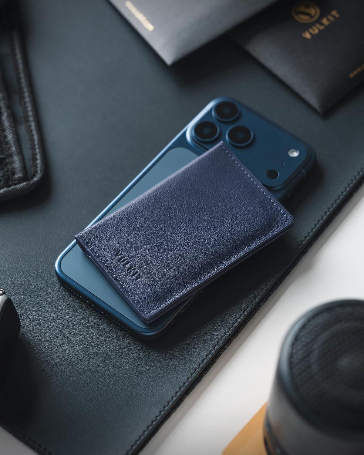 image:imageVULKIT Leather Business Card Holder 2 Sided Slim Business Name Card Organizer for Men or Women Nappa NavyNappa Navy