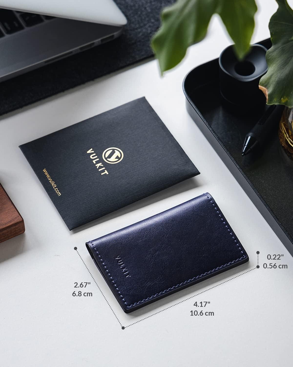 image:imageVULKIT Leather Business Card Holder 2 Sided Slim Business Name Card Organizer for Men or Women Nappa NavyNavy