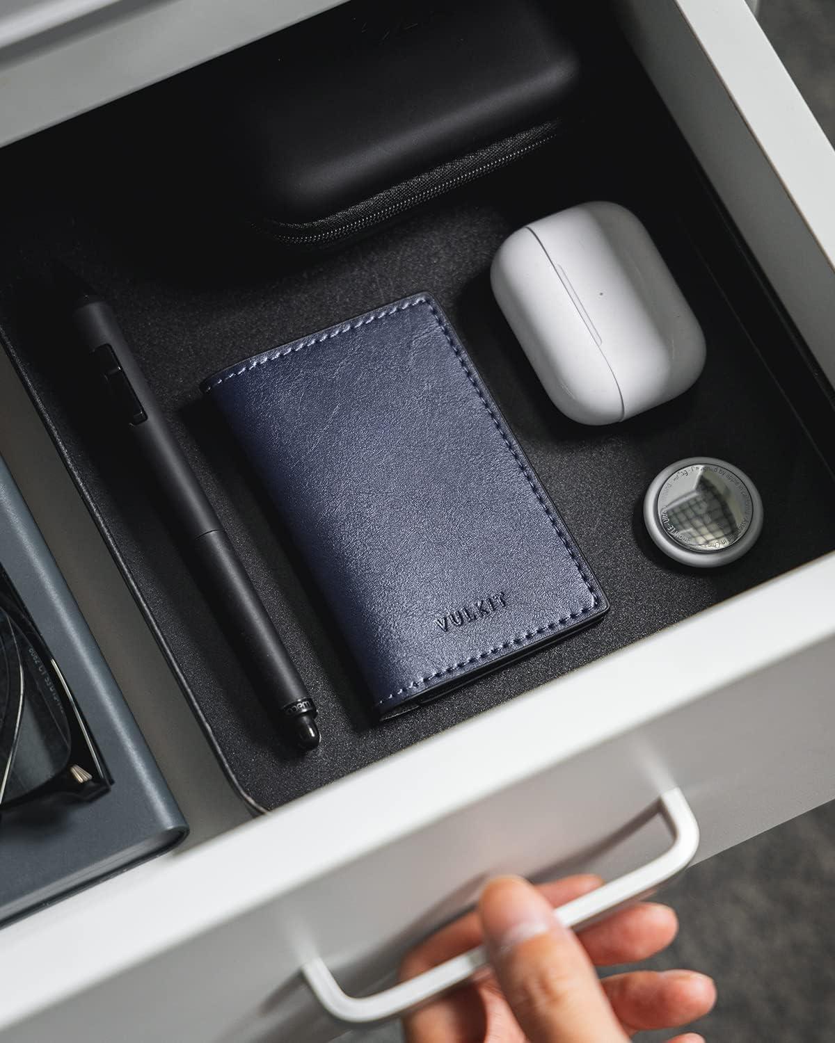 image:imageVULKIT Leather Business Card Holder 2 Sided Slim Business Name Card Organizer for Men or Women Nappa NavyNavy