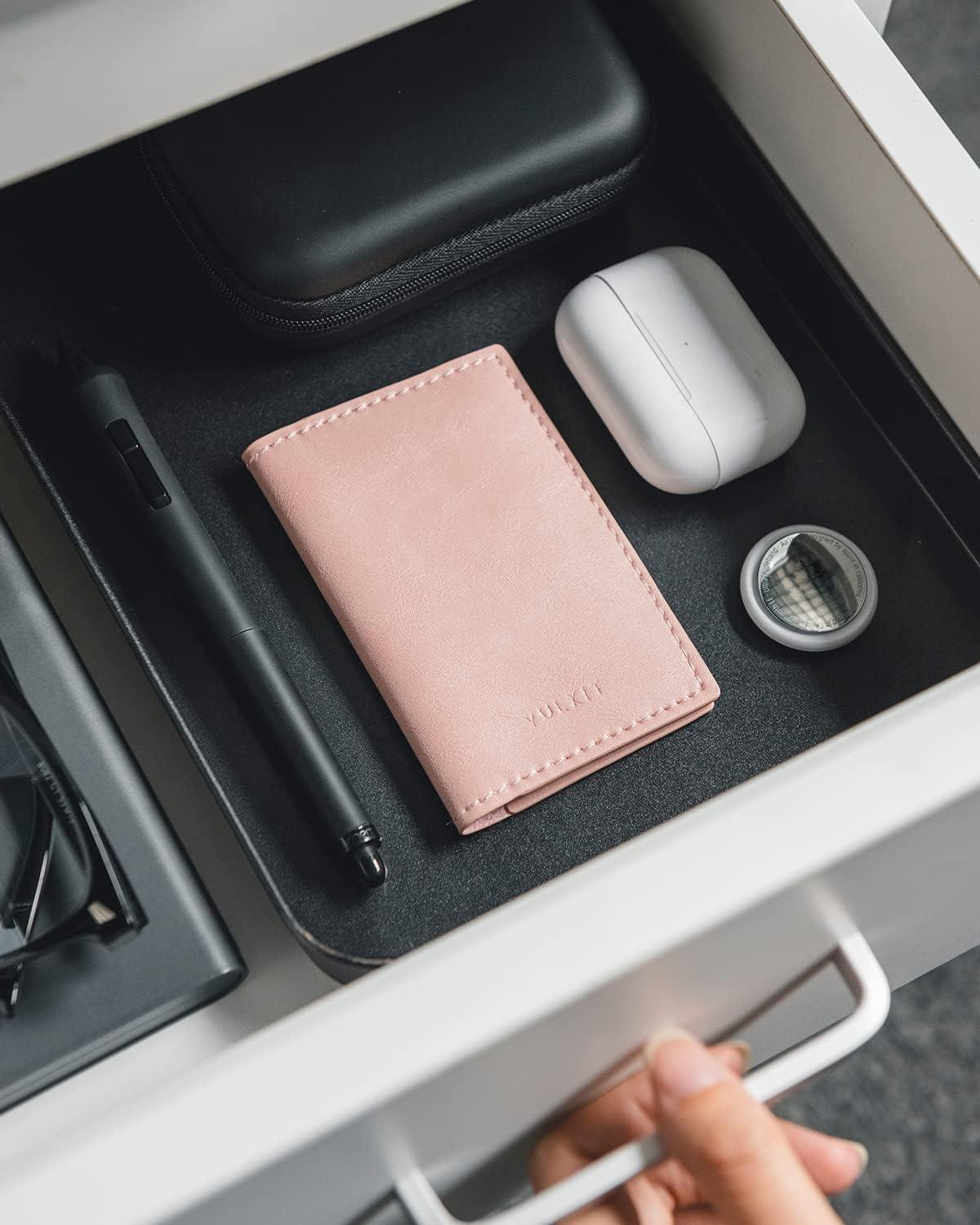 image:imageVULKIT Leather Business Card Holder 2 Sided Slim Business Name Card Organizer for Men or Women Nappa NavyRose