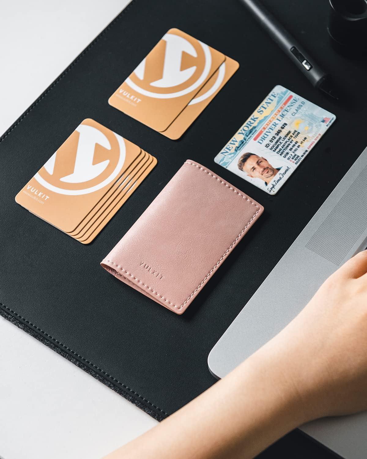 image:imageVULKIT Leather Business Card Holder 2 Sided Slim Business Name Card Organizer for Men or Women Nappa NavyRose