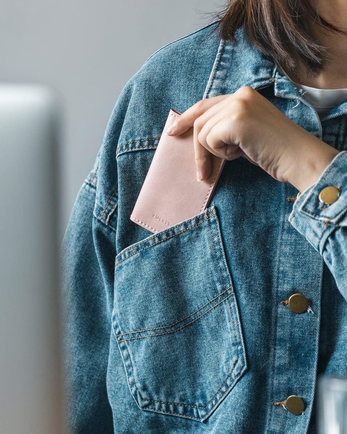 image:imageVULKIT Leather Business Card Holder 2 Sided Slim Business Name Card Organizer for Men or Women Nappa NavyRose