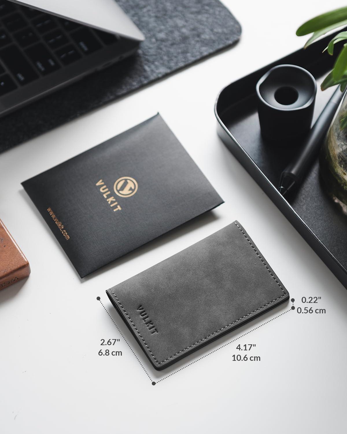 image:imageVULKIT Leather Business Card Holder 2 Sided Slim Business Name Card Organizer for Men or Women Nappa NavyYangba Grey