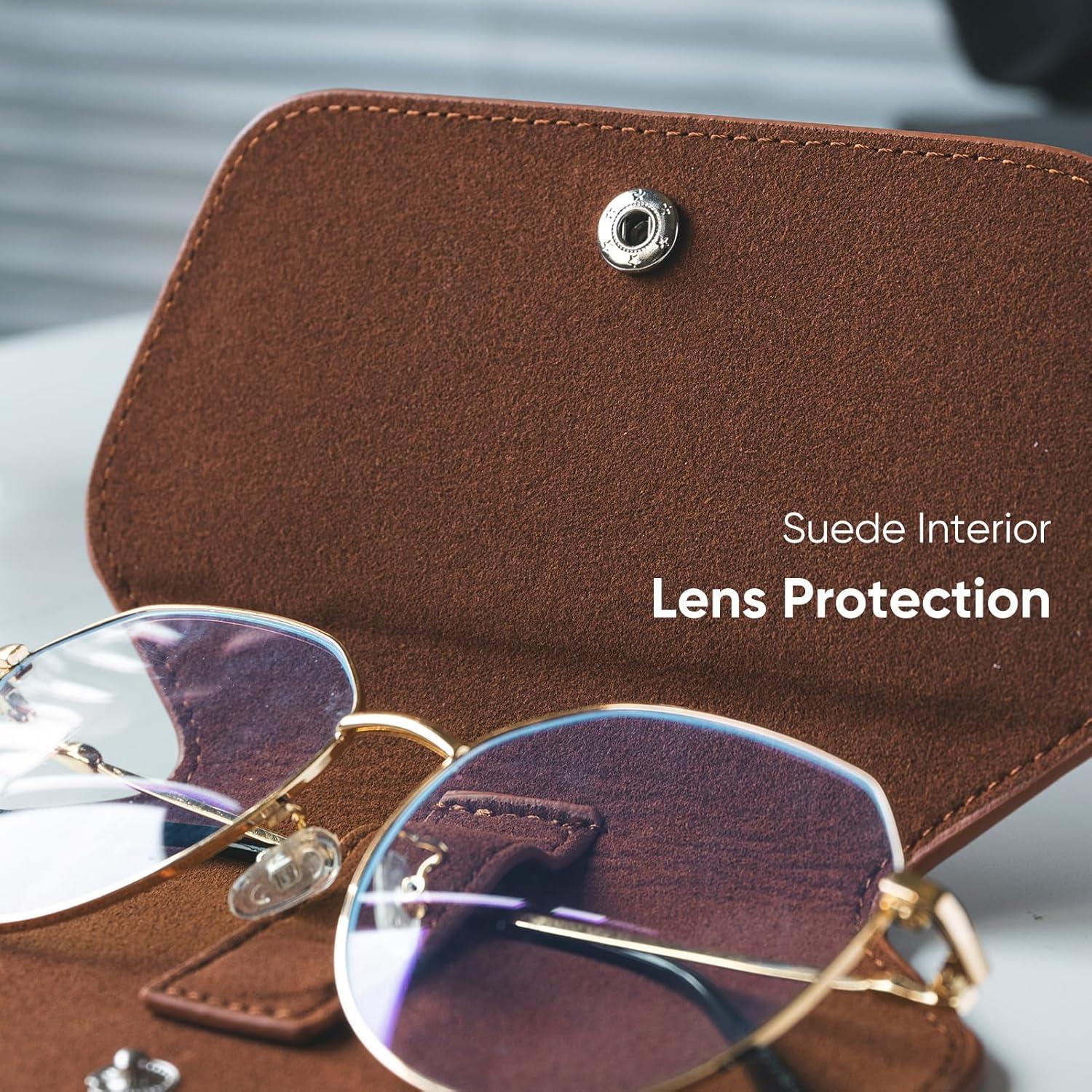 image:imageVULKIT Leather Glasses Case Ultra Slim Sunglasses Case 2 Fixed Modes Fits Most Eyeglasses amp Sun Glasses Minimalist DesignMocha Tan