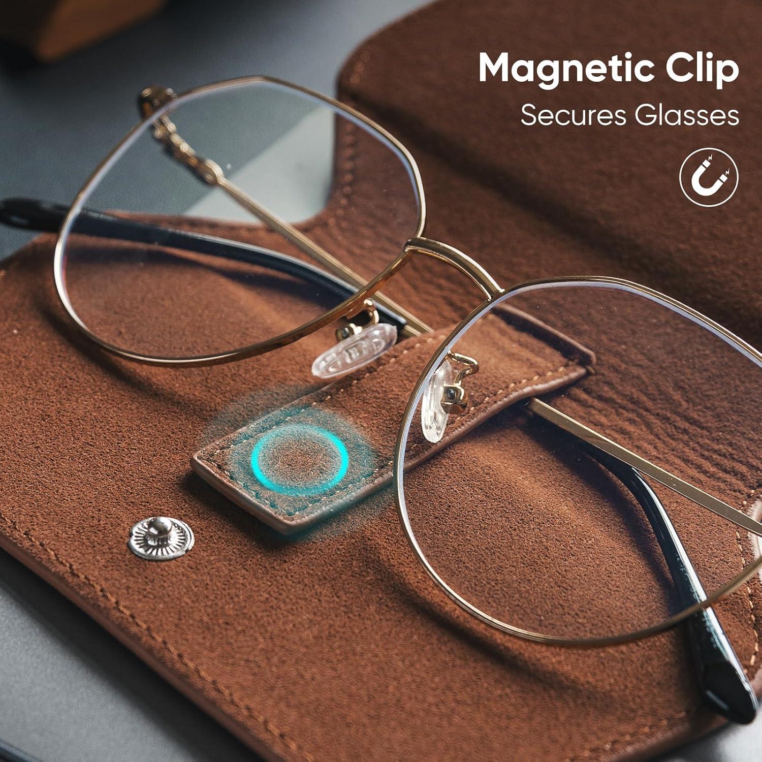 image:imageVULKIT Leather Glasses Case Ultra Slim Sunglasses Case 2 Fixed Modes Fits Most Eyeglasses amp Sun Glasses Minimalist DesignMocha Tan