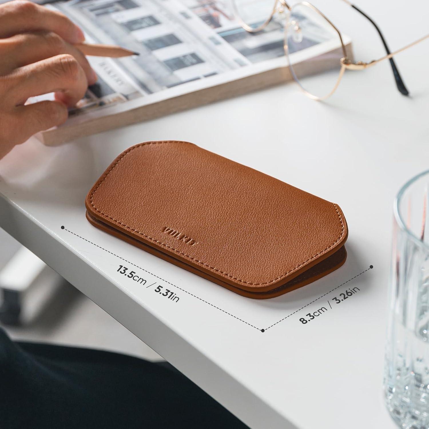 image:imageVULKIT Leather Glasses Case Ultra Slim Sunglasses Case 2 Fixed Modes Fits Most Eyeglasses amp Sun Glasses Minimalist DesignMocha Tan
