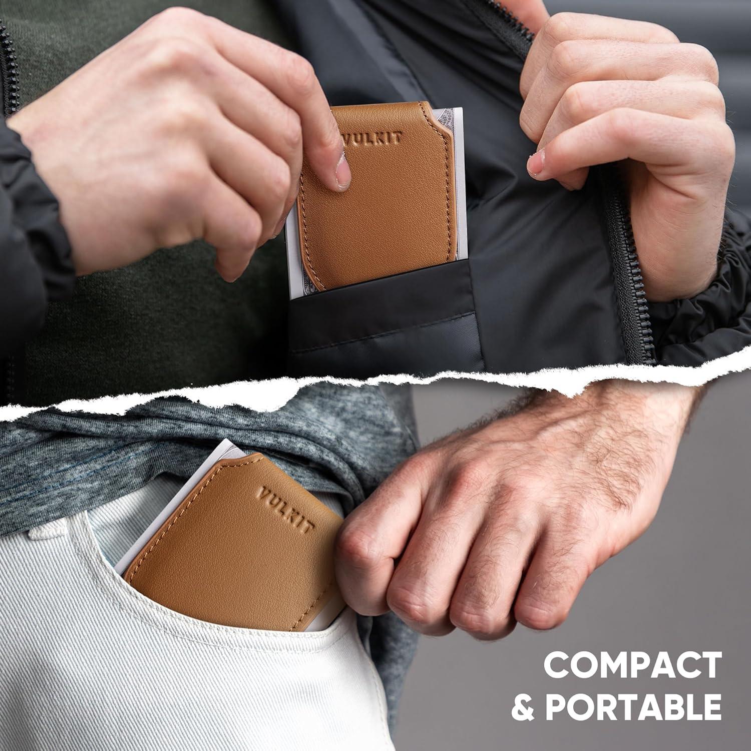 image:imageVULKIT Luxury Money Clip Genuine Leather Magnetic Closure Streamline Design Money Clip Wallet Holds Up to 20 BillsTop Grain Leather Brown