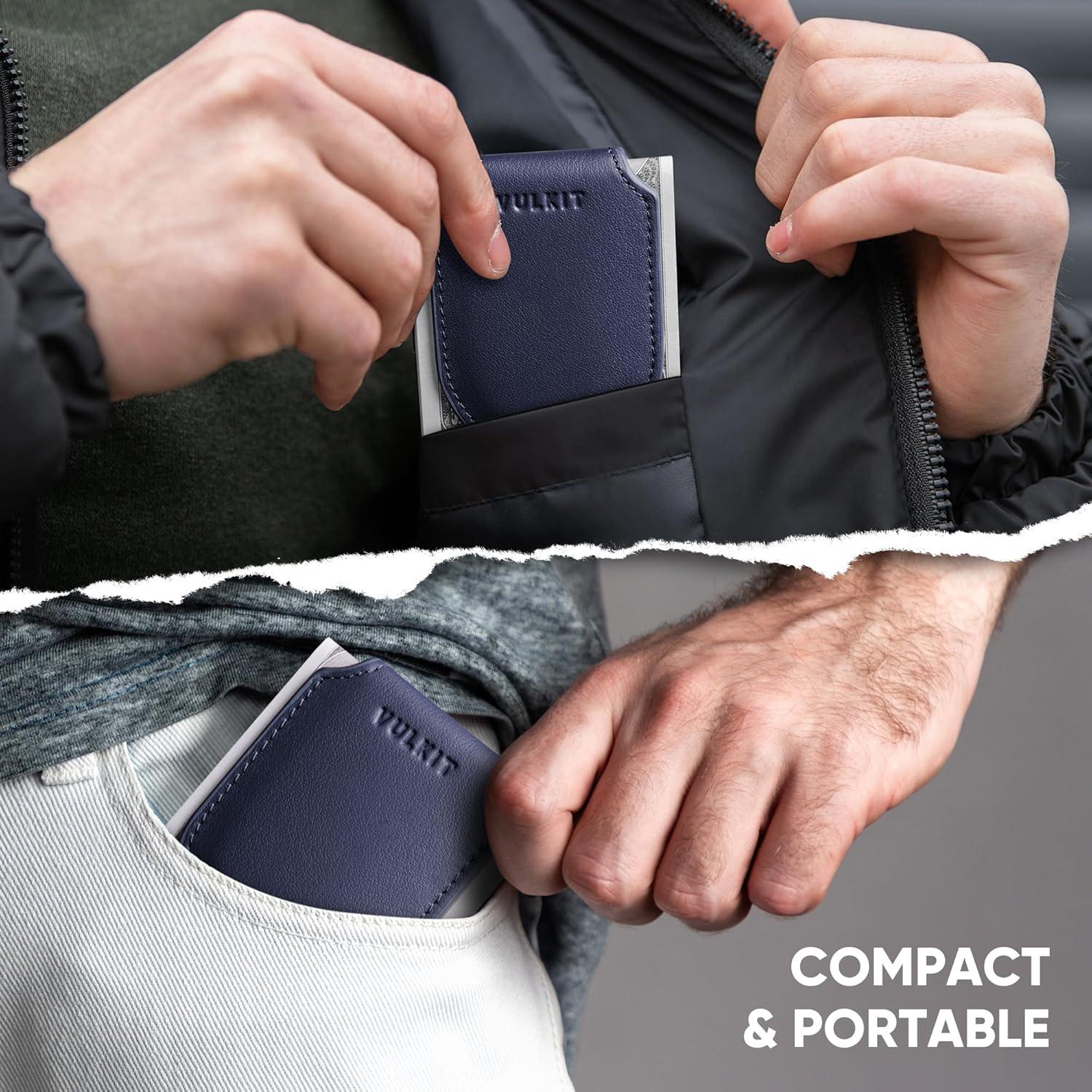image:imageVULKIT Luxury Money Clip Genuine Leather Magnetic Closure Streamline Design Money Clip Wallet Holds Up to 20 BillsTop Grain Leather Navy
