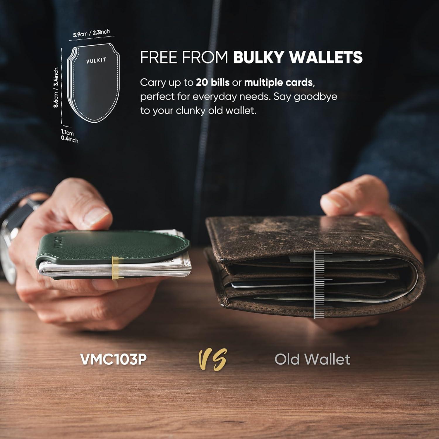 image:imageVULKIT Luxury Money Clip Genuine Leather Magnetic Closure Streamline Design Money Clip Wallet Holds Up to 20 BillsTop Grain Leather Olive