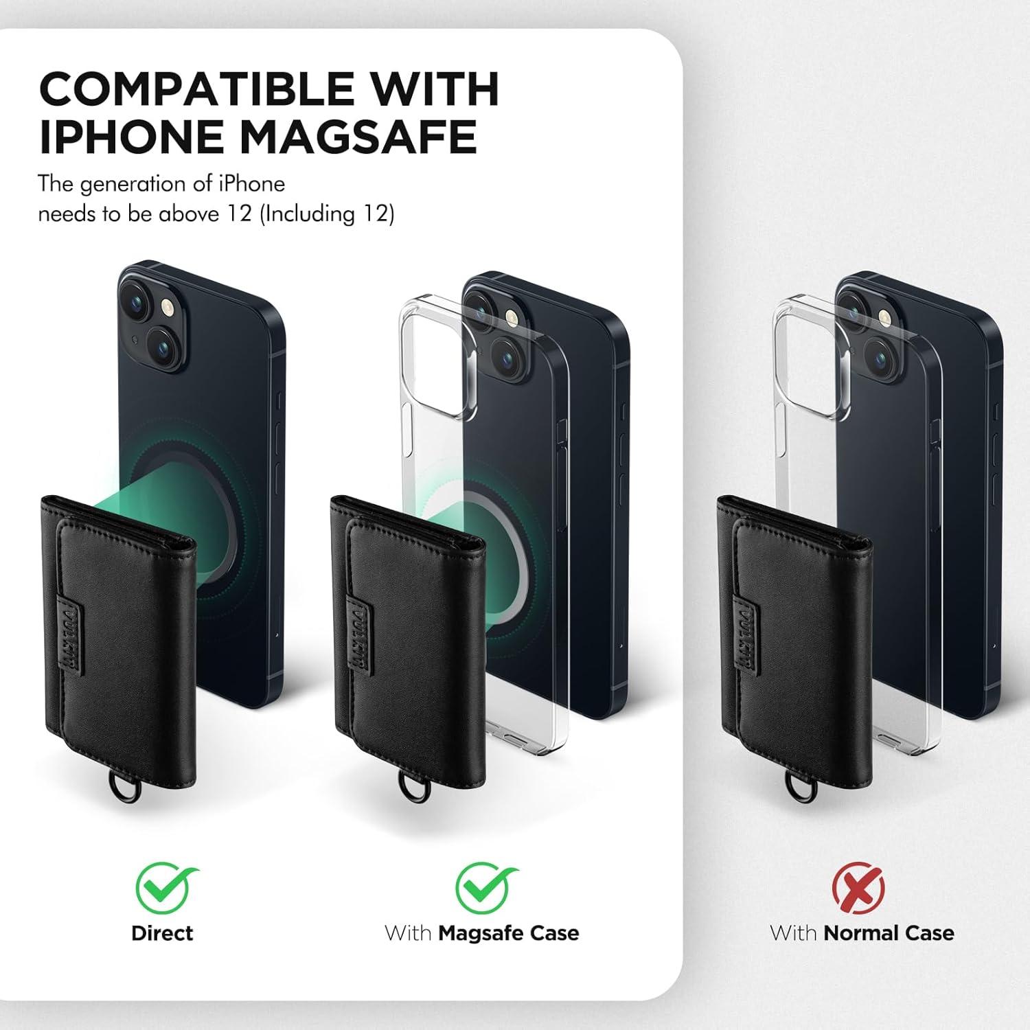 image:imageVULKIT Magnetic Card Case for Max 8 Bank Cards Leather Phone Card Wallet Compatible with iPhone 1217 Series BlackBlackLeather