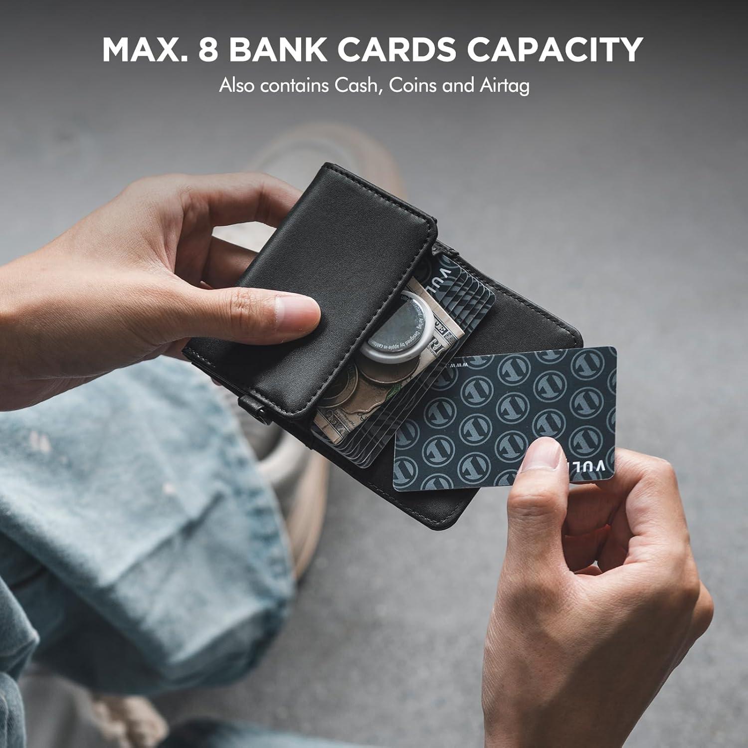 image:imageVULKIT Magnetic Card Case for Max 8 Bank Cards Leather Phone Card Wallet Compatible with iPhone 1217 Series BlackBlackLeather