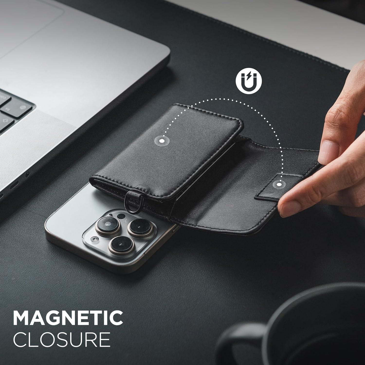 image:imageVULKIT Magnetic Card Case for Max 8 Bank Cards Leather Phone Card Wallet Compatible with iPhone 1217 Series BlackBlackLeather