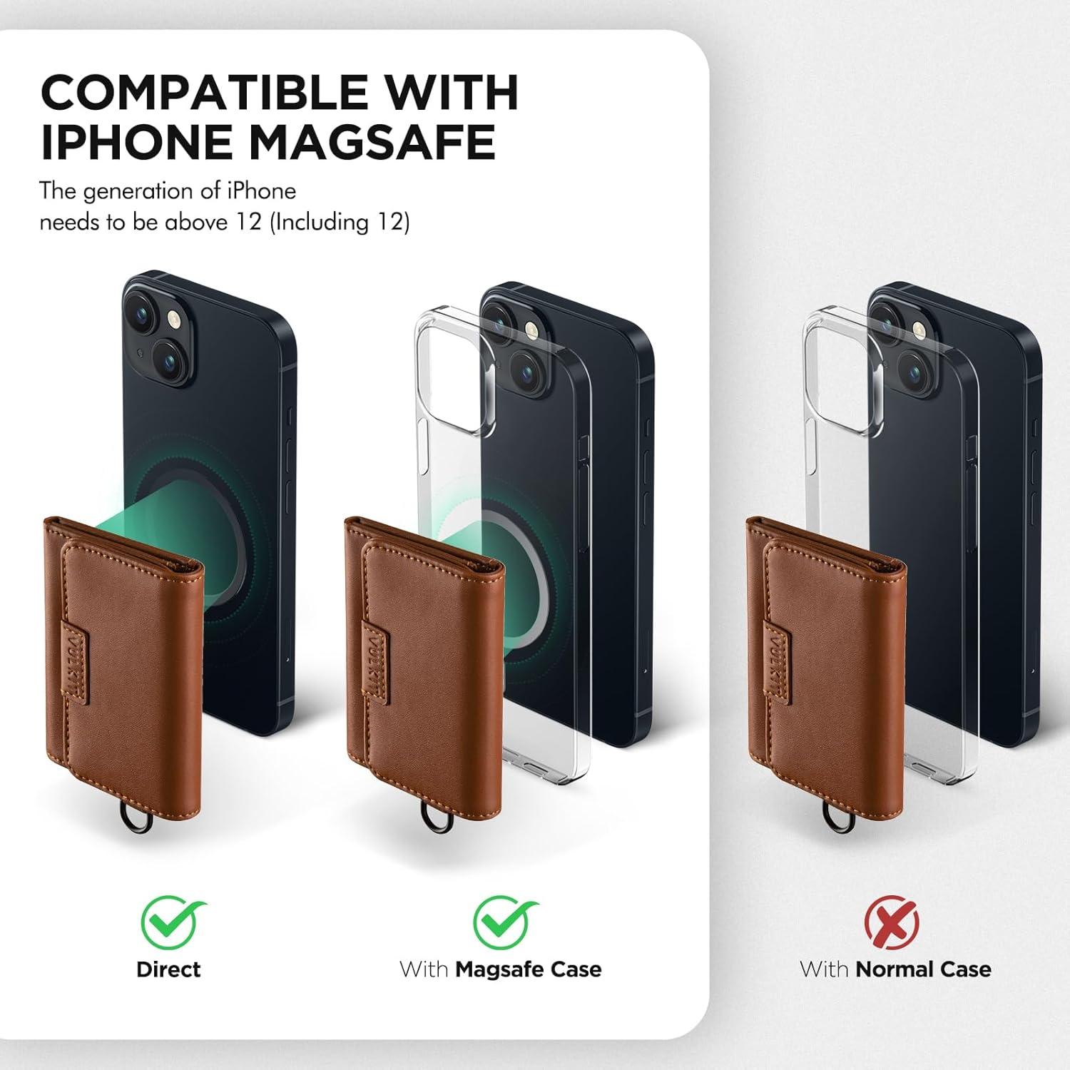 image:imageVULKIT Magnetic Card Case for Max 8 Bank Cards Leather Phone Card Wallet Compatible with iPhone 1217 Series BlackBrownLeather