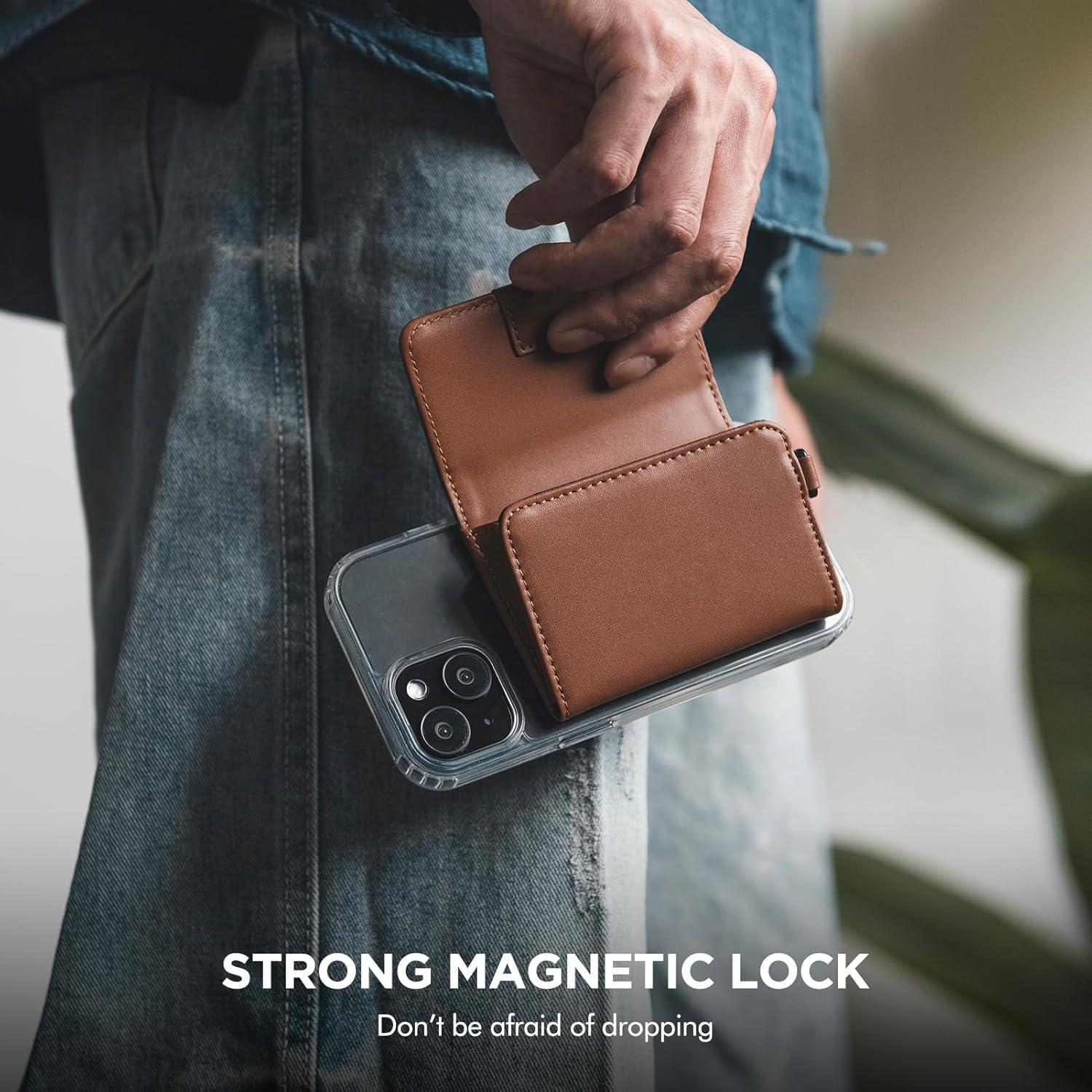 image:imageVULKIT Magnetic Card Case for Max 8 Bank Cards Leather Phone Card Wallet Compatible with iPhone 1217 Series BlackBrownLeather