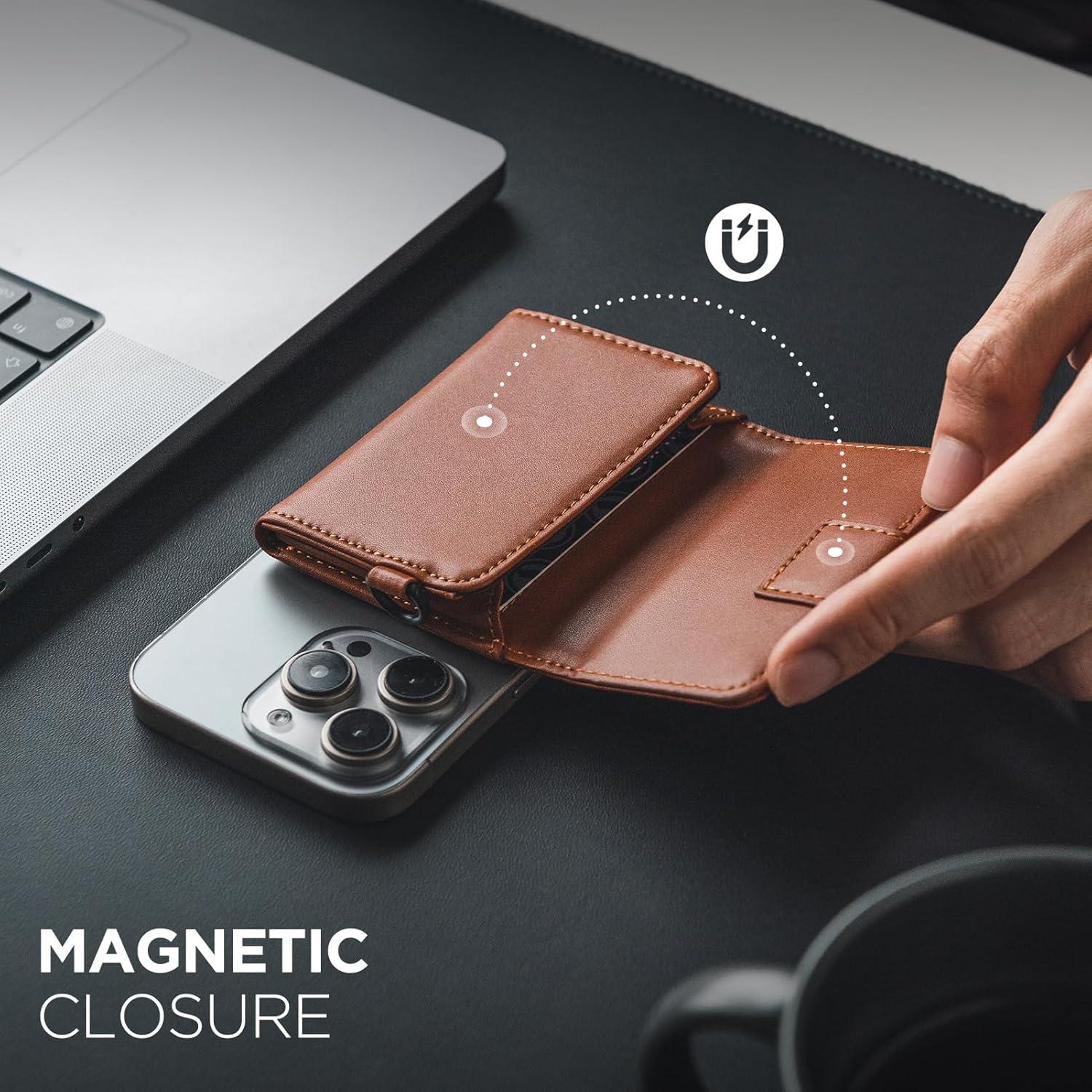 image:imageVULKIT Magnetic Card Case for Max 8 Bank Cards Leather Phone Card Wallet Compatible with iPhone 1217 Series BlackBrownLeather