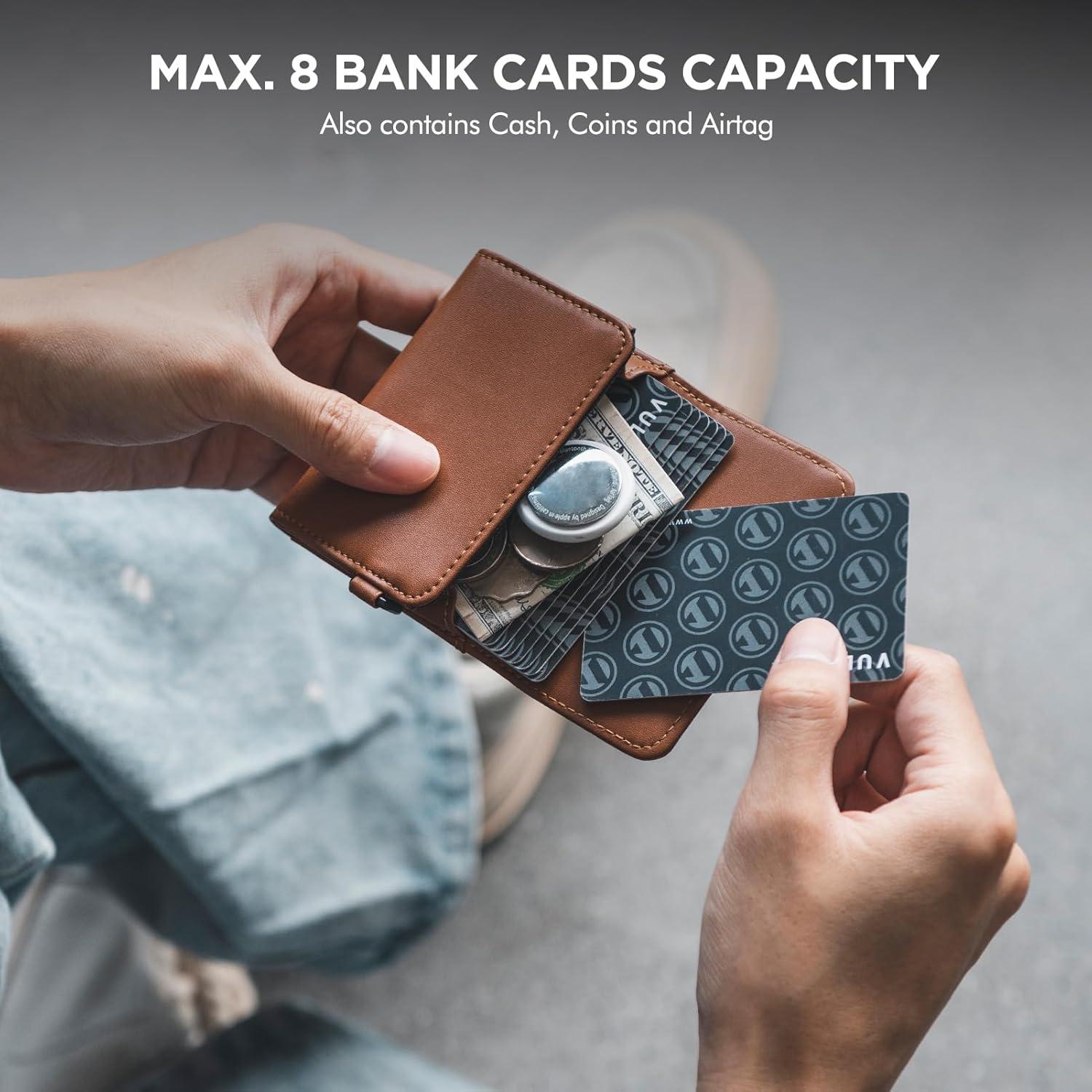 image:imageVULKIT Magnetic Card Case for Max 8 Bank Cards Leather Phone Card Wallet Compatible with iPhone 1217 Series BlackBrownLeather