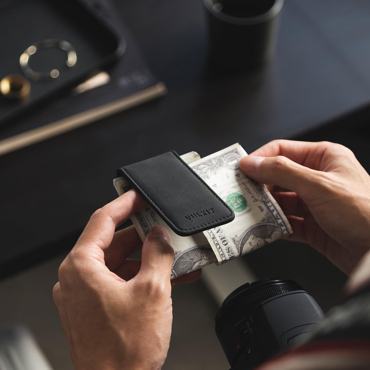 image:imageVULKIT Magnetic Money Clip Leather Money Holder Minimalist Design Holds Up to 15 CashBlack