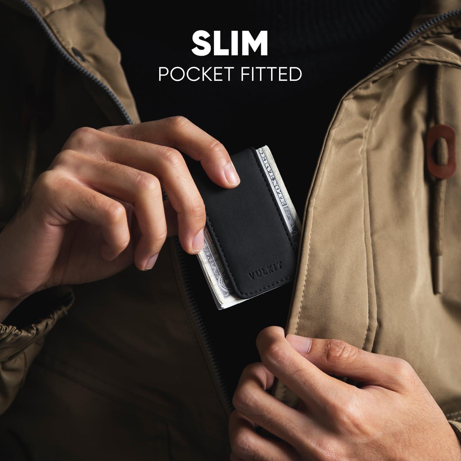 image:imageVULKIT Magnetic Money Clip Leather Money Holder Minimalist Design Holds Up to 15 CashBlack