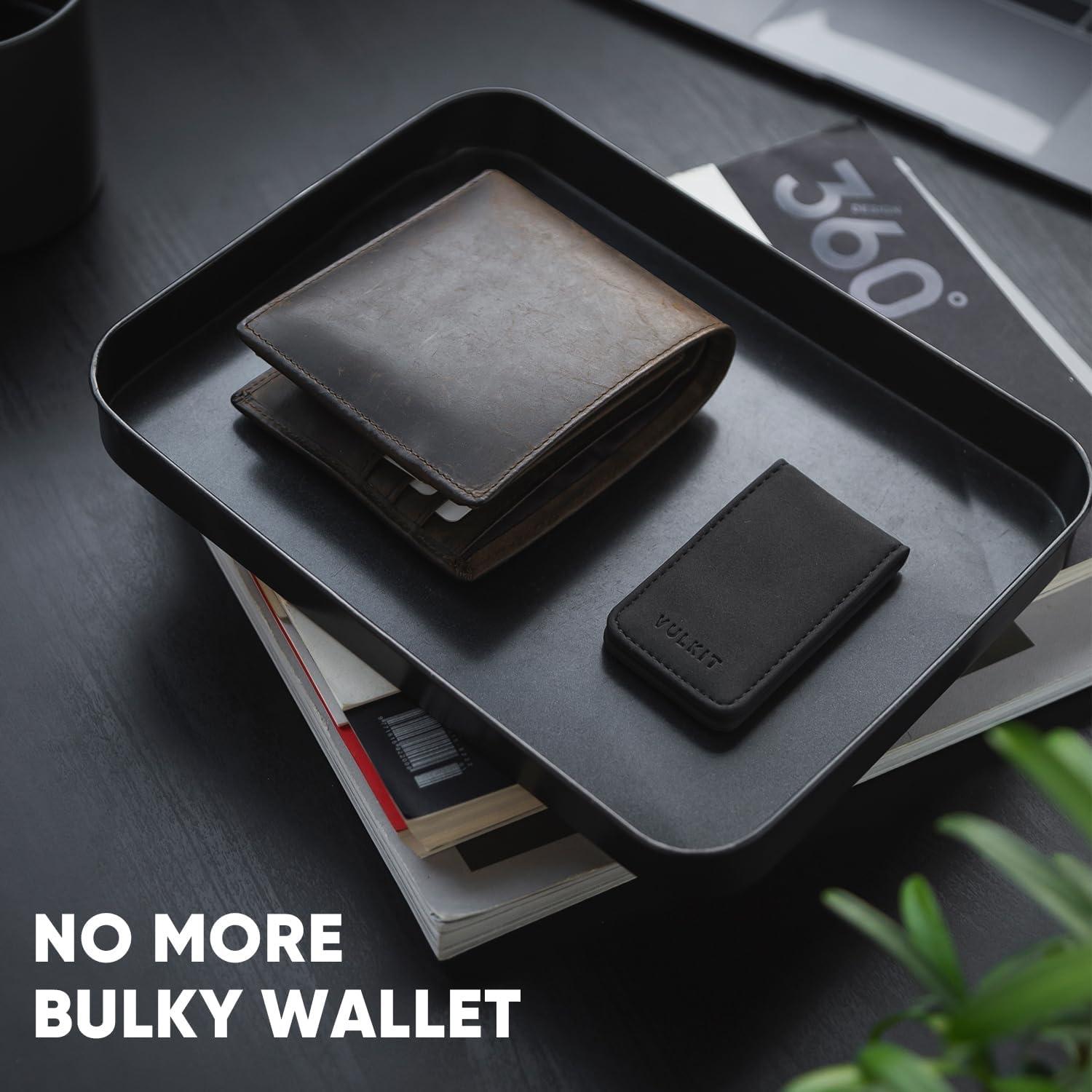 image:imageVULKIT Magnetic Money Clip Leather Money Holder Minimalist Design Holds Up to 15 CashBlack