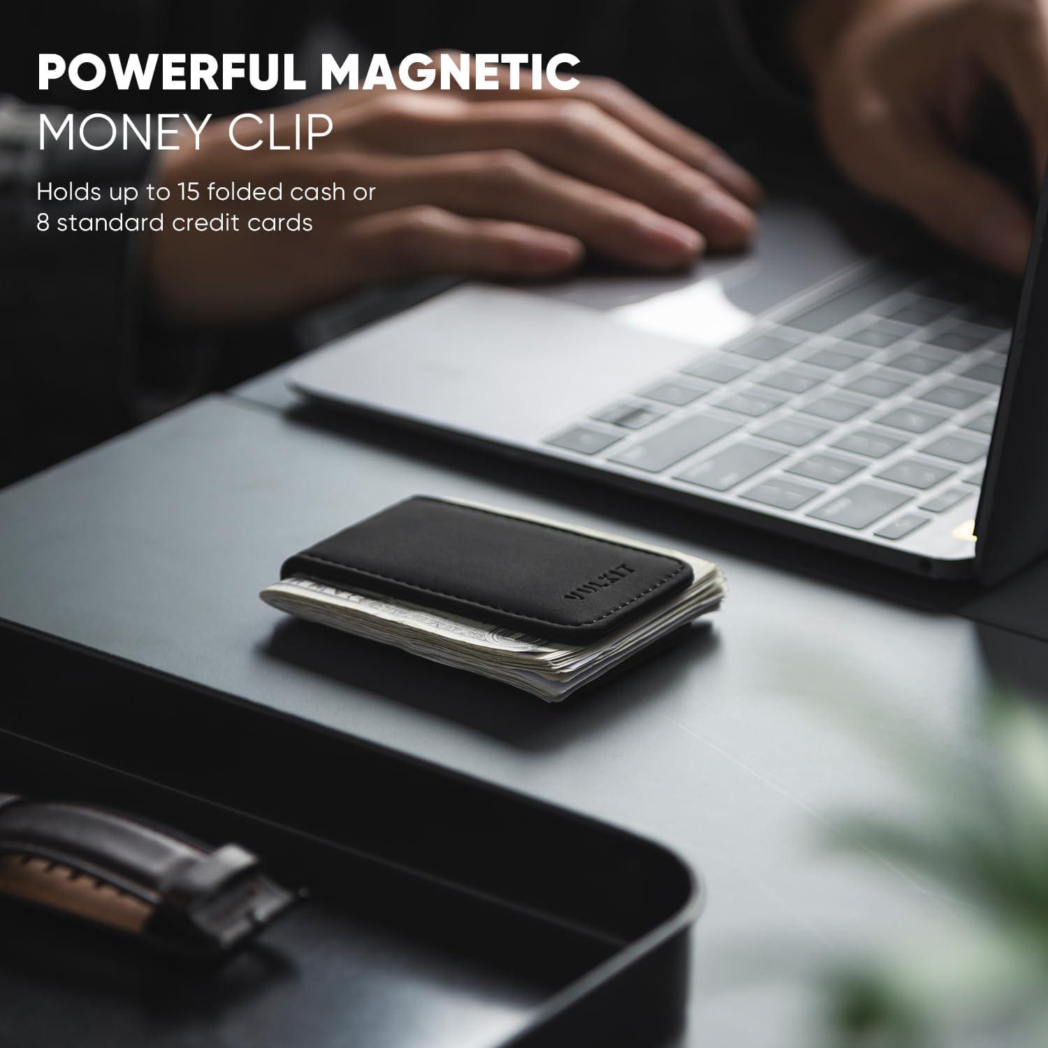 image:imageVULKIT Magnetic Money Clip Leather Money Holder Minimalist Design Holds Up to 15 CashBlack