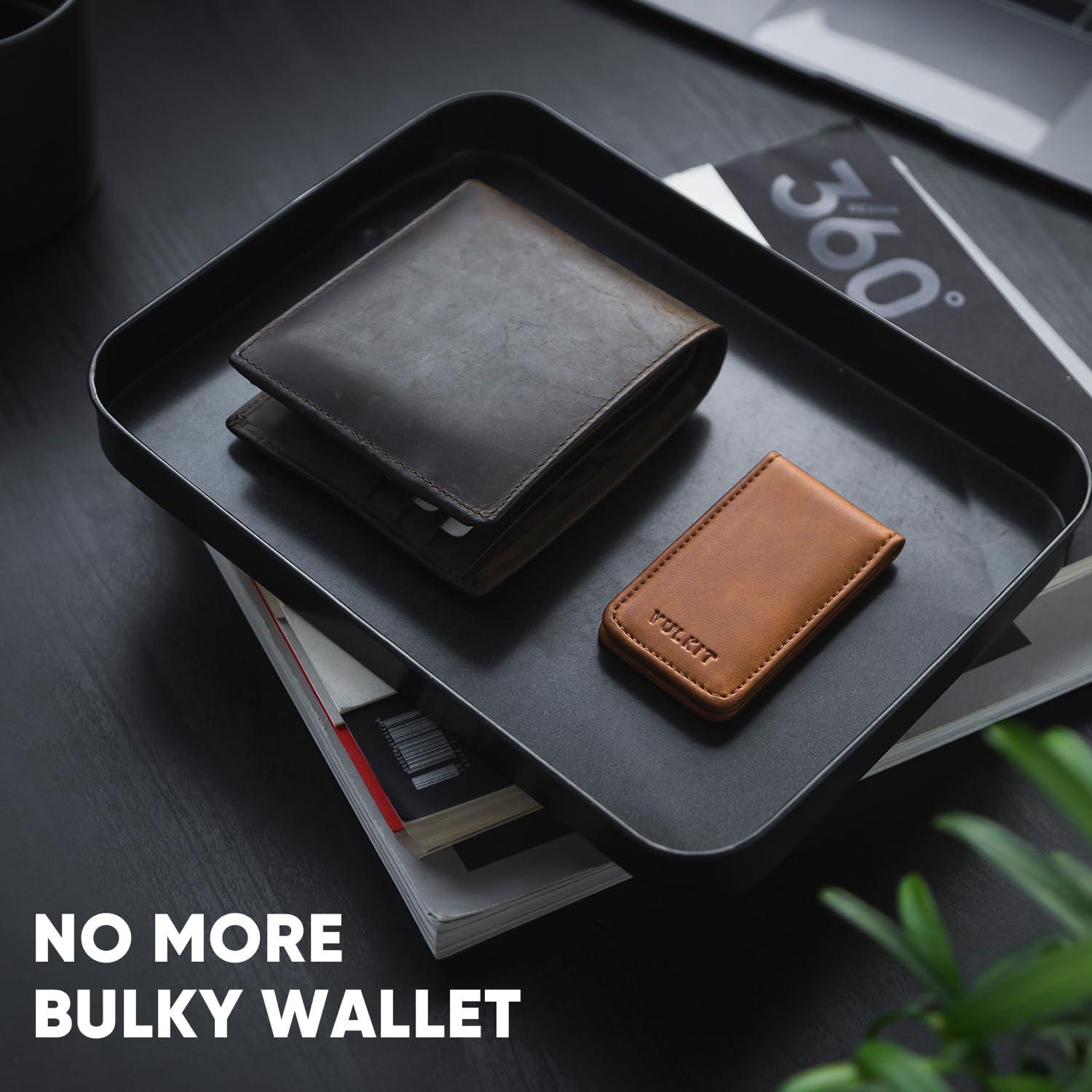 image:imageVULKIT Magnetic Money Clip Leather Money Holder Minimalist Design Holds Up to 15 CashBrown