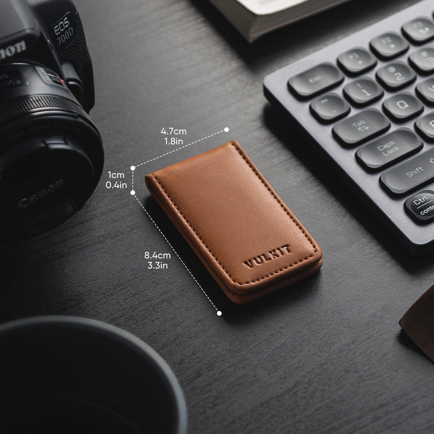 image:imageVULKIT Magnetic Money Clip Leather Money Holder Minimalist Design Holds Up to 15 CashBrown