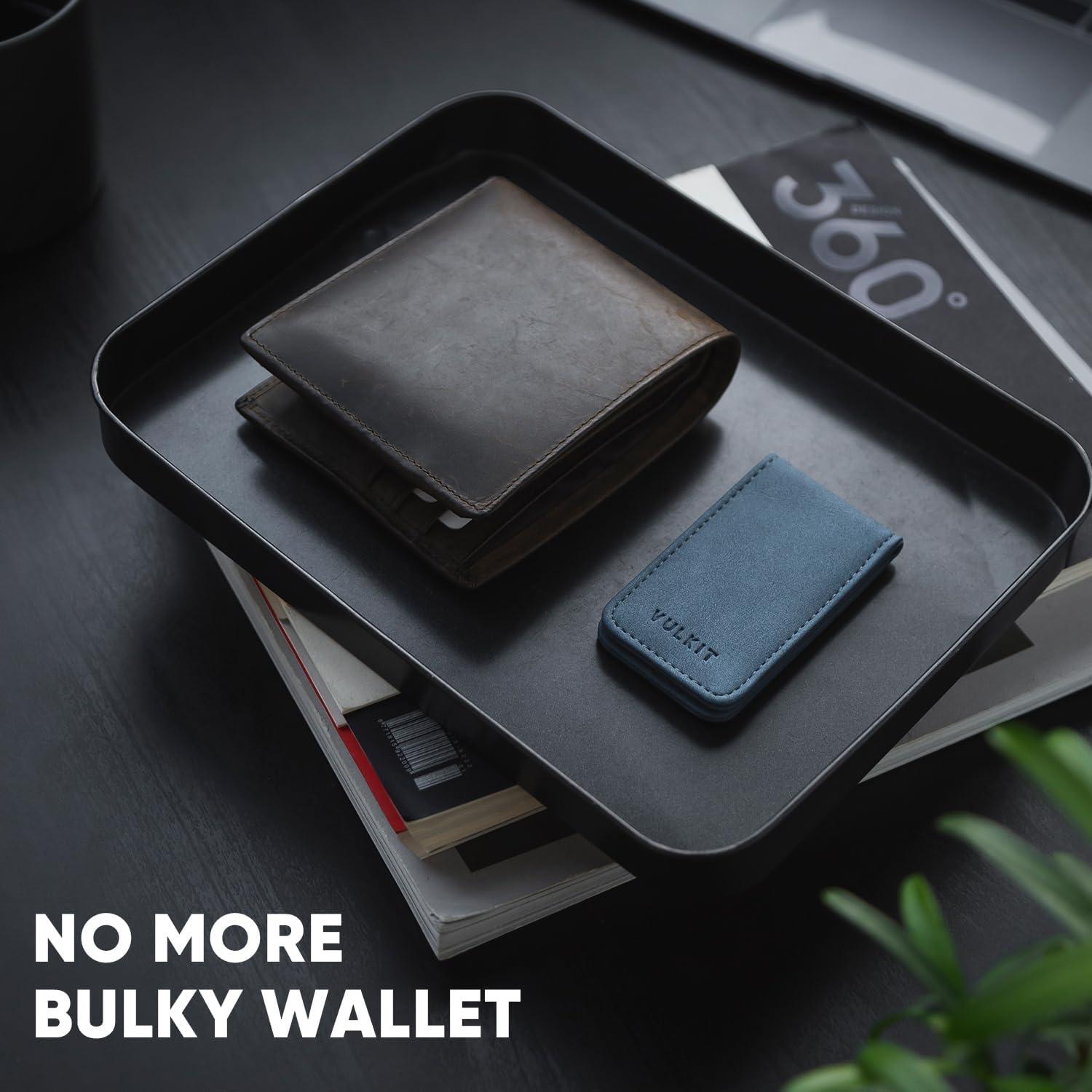 image:imageVULKIT Magnetic Money Clip Leather Money Holder Minimalist Design Holds Up to 15 CashNavy