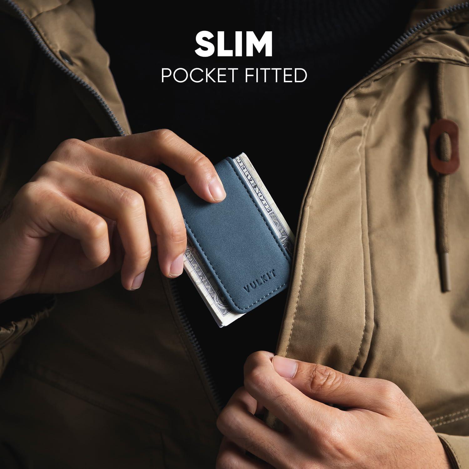 image:imageVULKIT Magnetic Money Clip Leather Money Holder Minimalist Design Holds Up to 15 CashNavy