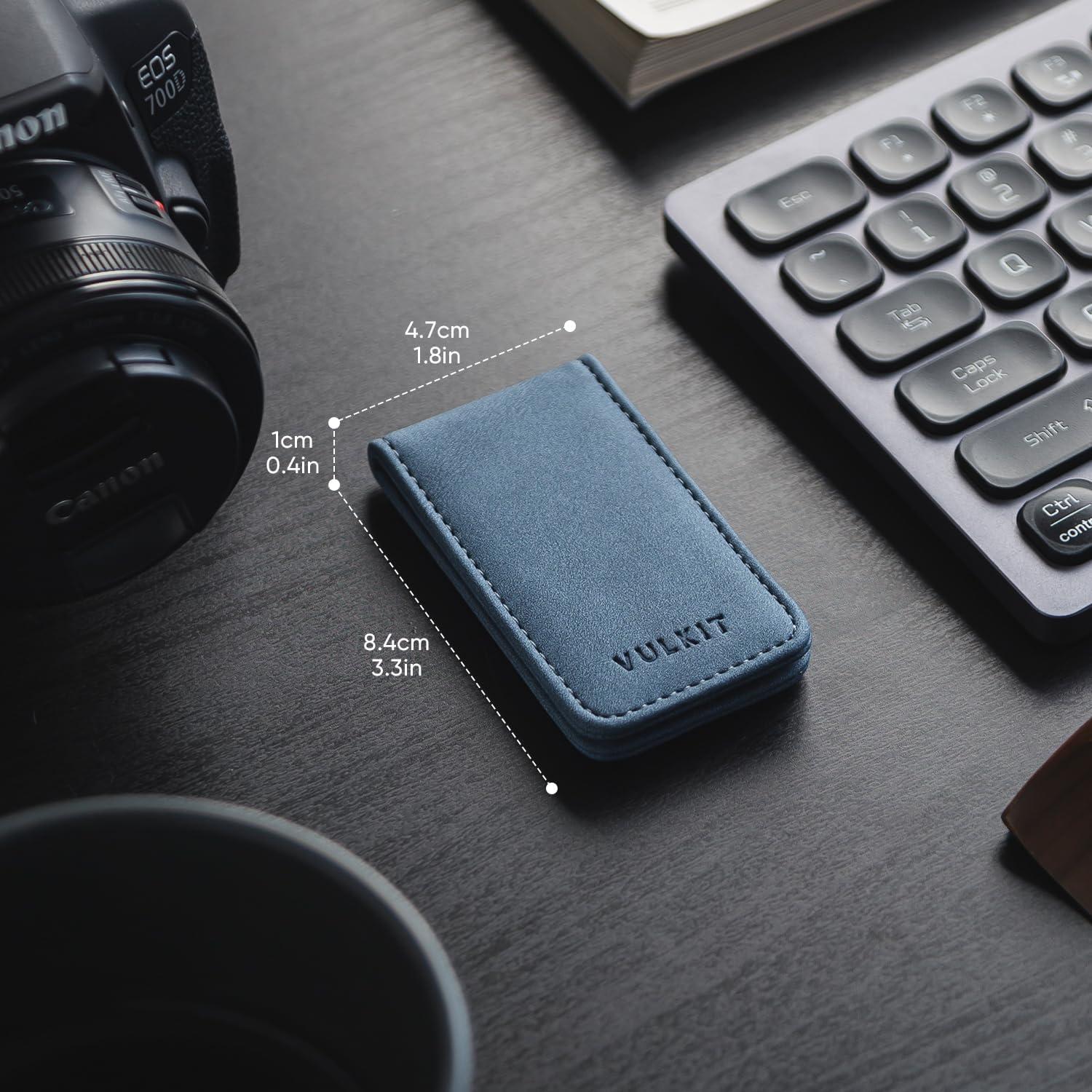 image:imageVULKIT Magnetic Money Clip Leather Money Holder Minimalist Design Holds Up to 15 CashNavy