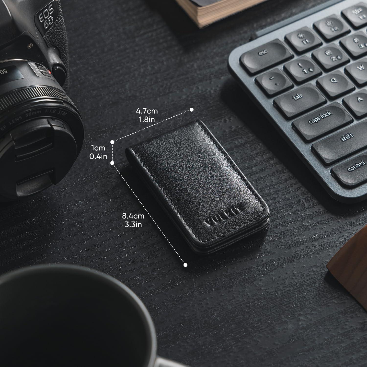 image:imageVULKIT Magnetic Money Clip Leather Money Holder Minimalist Design Holds Up to 15 CashTop Grain LeatherBlack