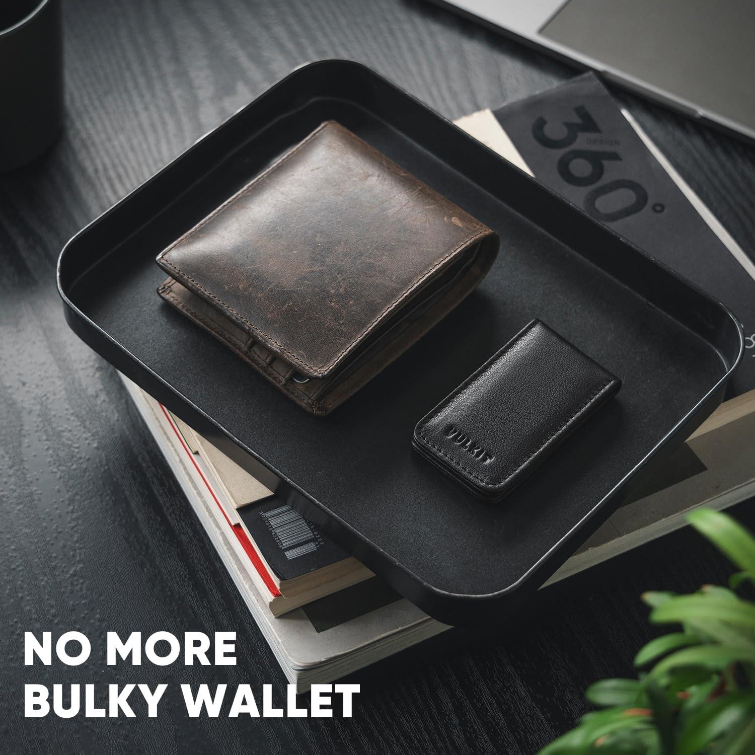 image:imageVULKIT Magnetic Money Clip Leather Money Holder Minimalist Design Holds Up to 15 CashTop Grain LeatherBlack