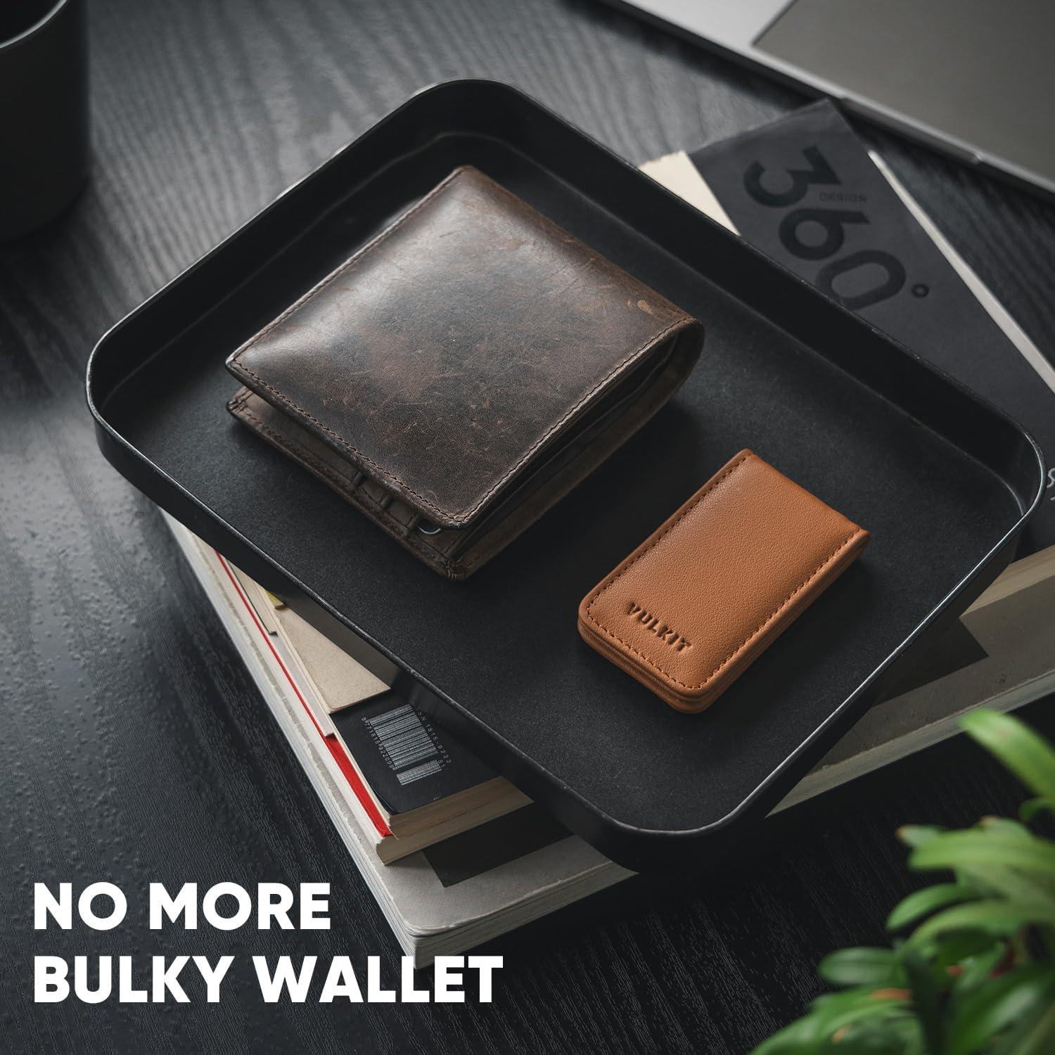image:imageVULKIT Magnetic Money Clip Leather Money Holder Minimalist Design Holds Up to 15 CashTop Grain LeatherBrown